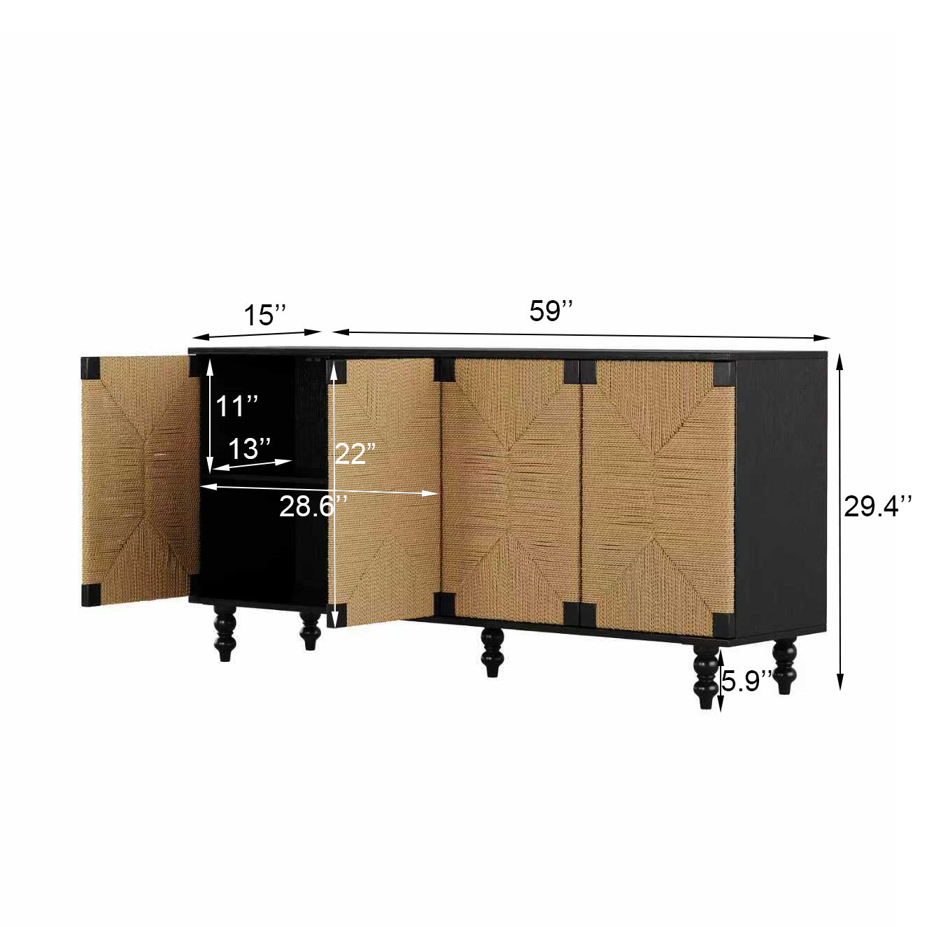 Natural Sideboard Buffet Cabinet with Seagrass Doors