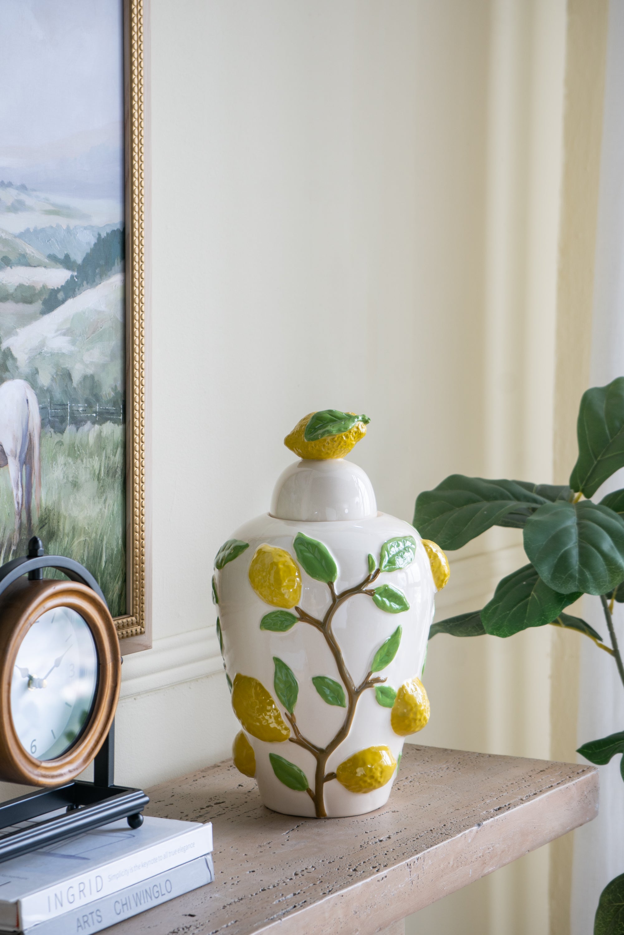 White Lemon Ceramic Lidded Ginger Jar