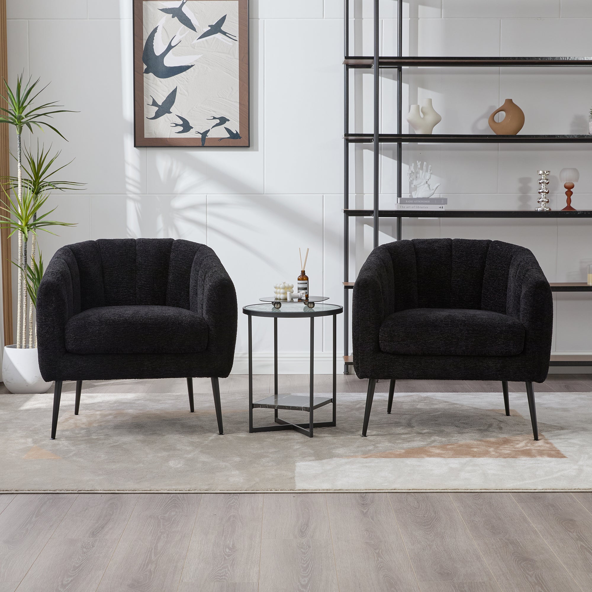 Channel Tufted Chenille Vanity Barrel Accent Chair with Metal Legs