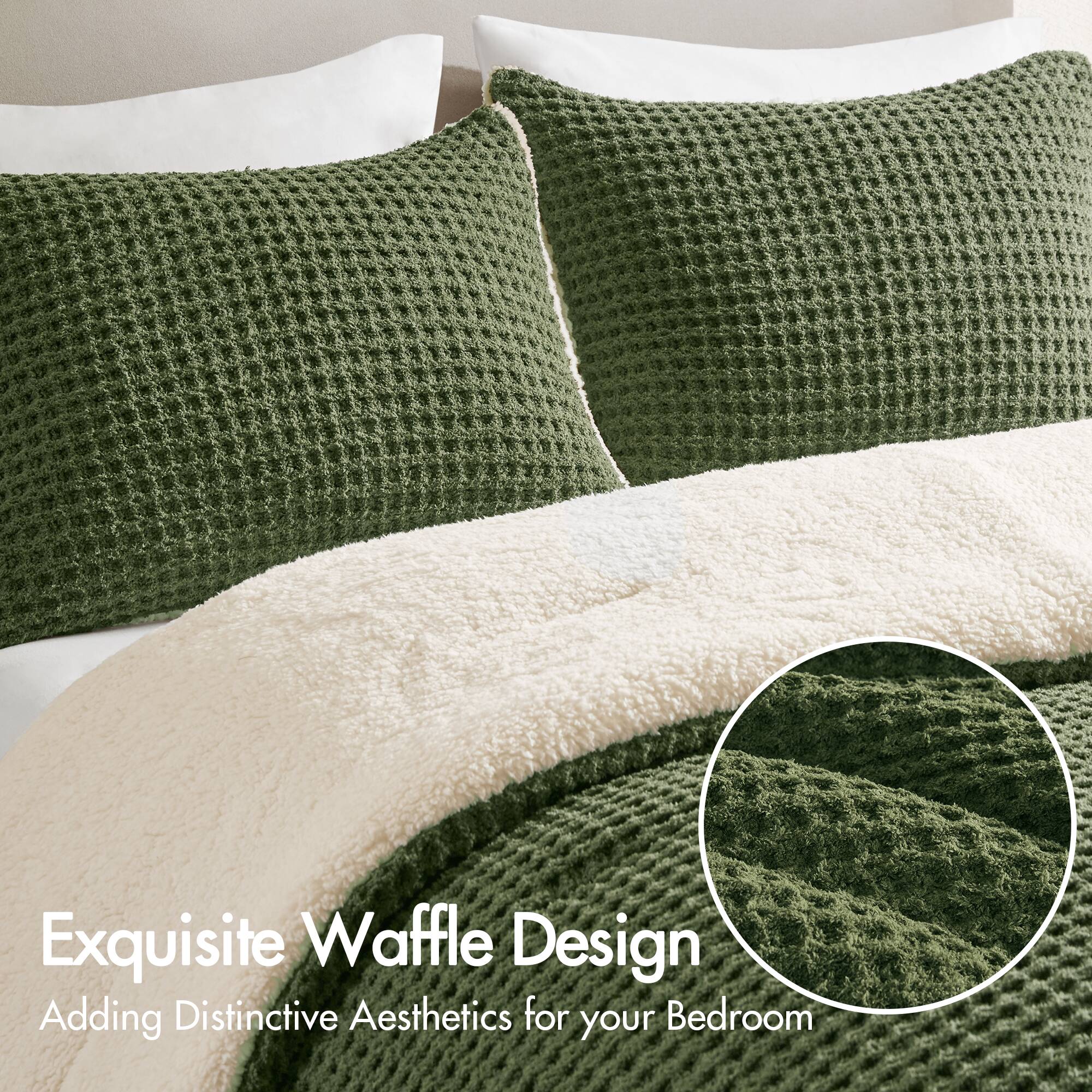 2 Piece Olive Waffle Knit Chenille Comforter Set