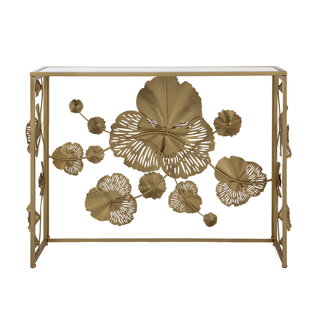 Console Table with Mirrored Glass Top and Floral Design