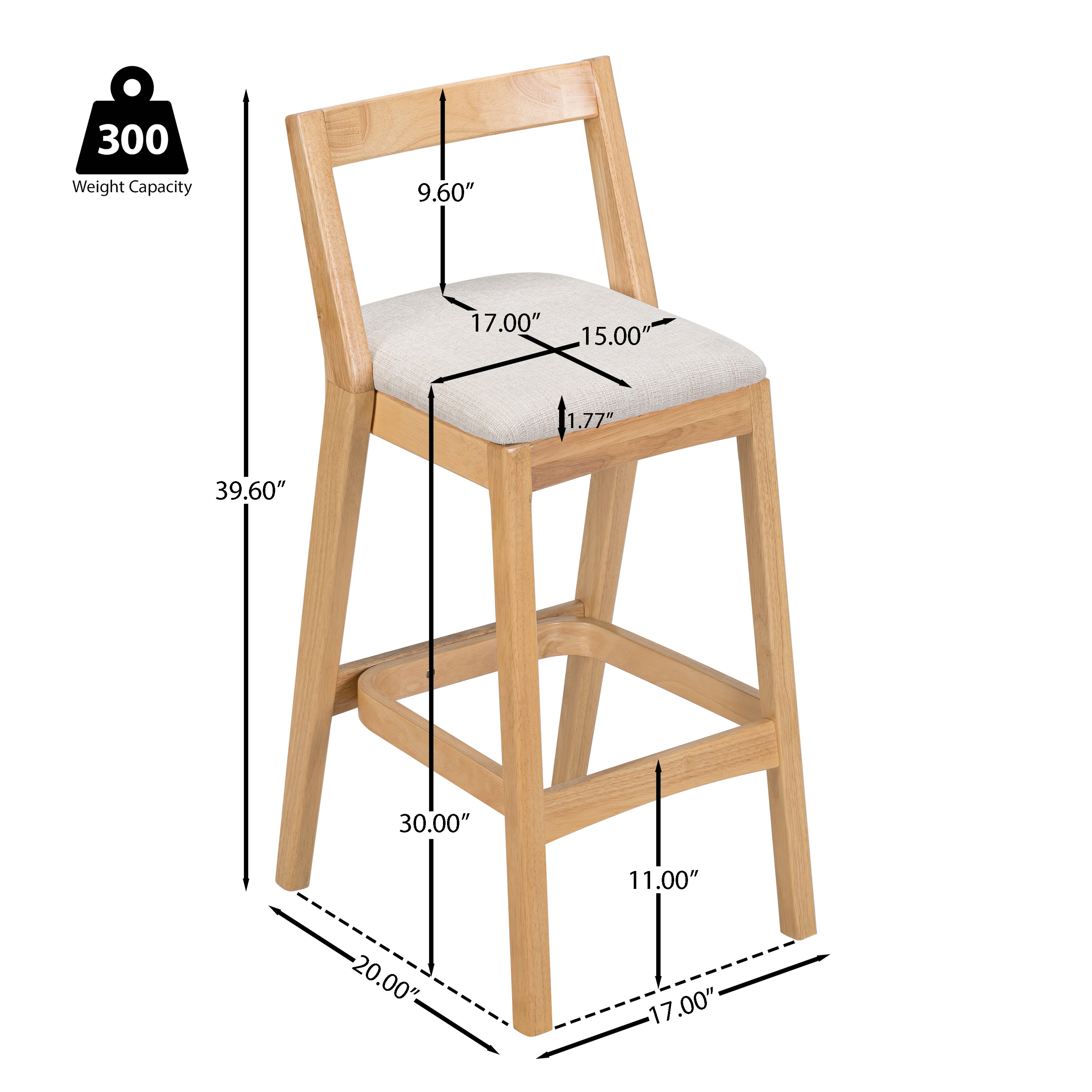 Jasper Indoor Rubberwood Barstool, Set of 2