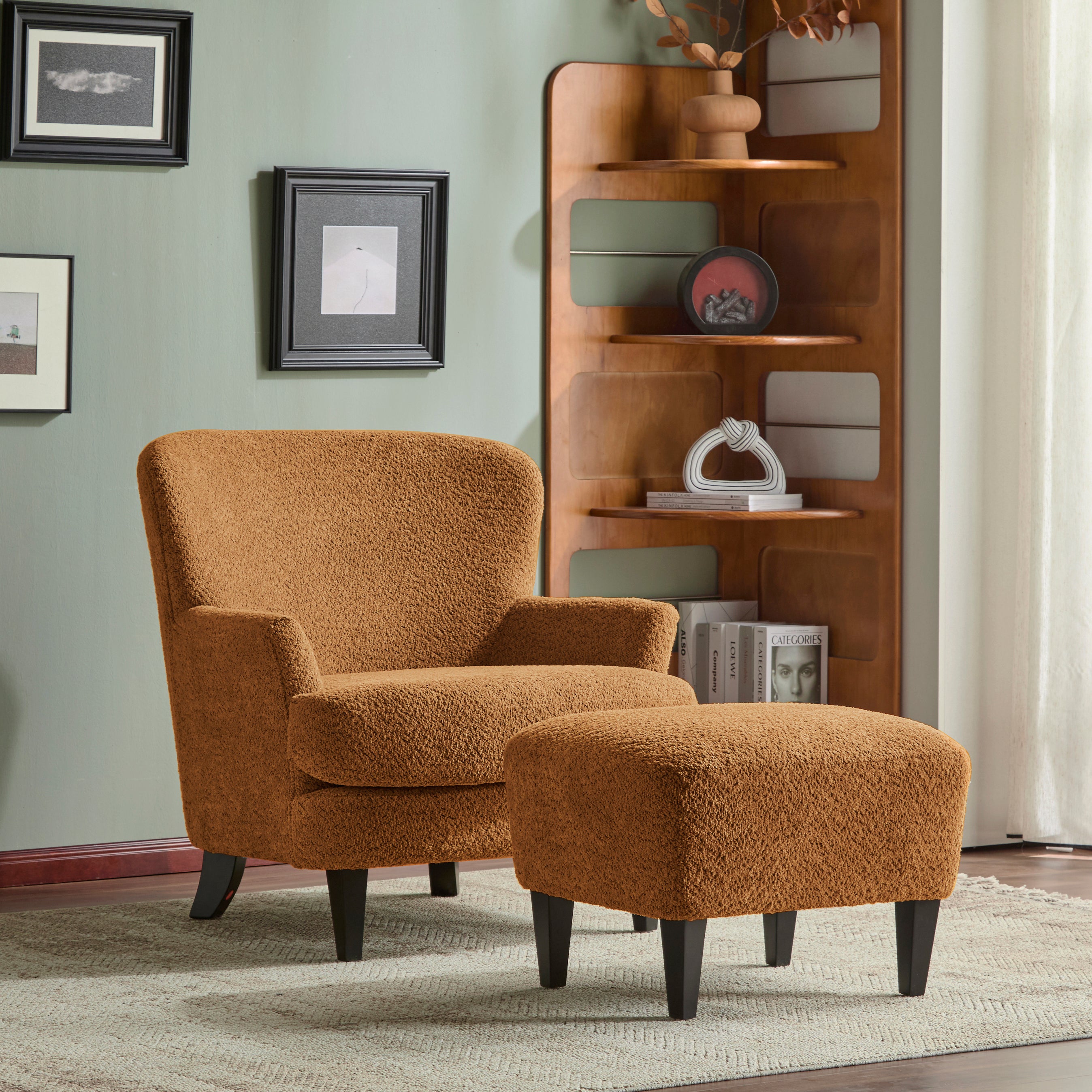 Gerald Boucle Upholstered Club Chair and Ottoman Set