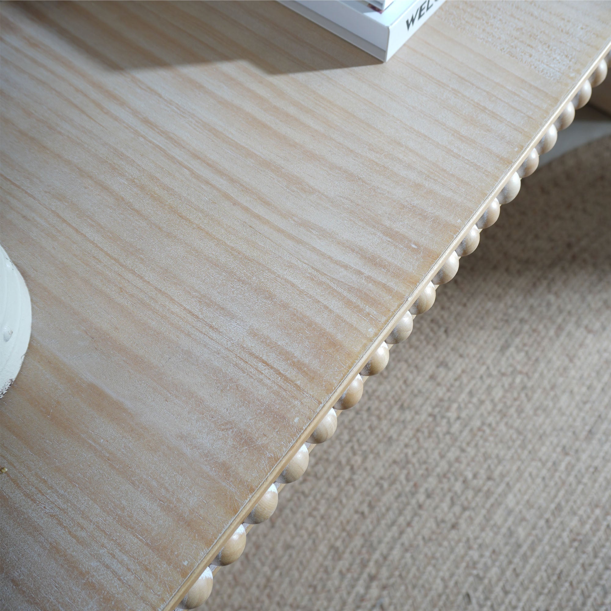 Curved Waterfall-Style Wood Beaded Console Table