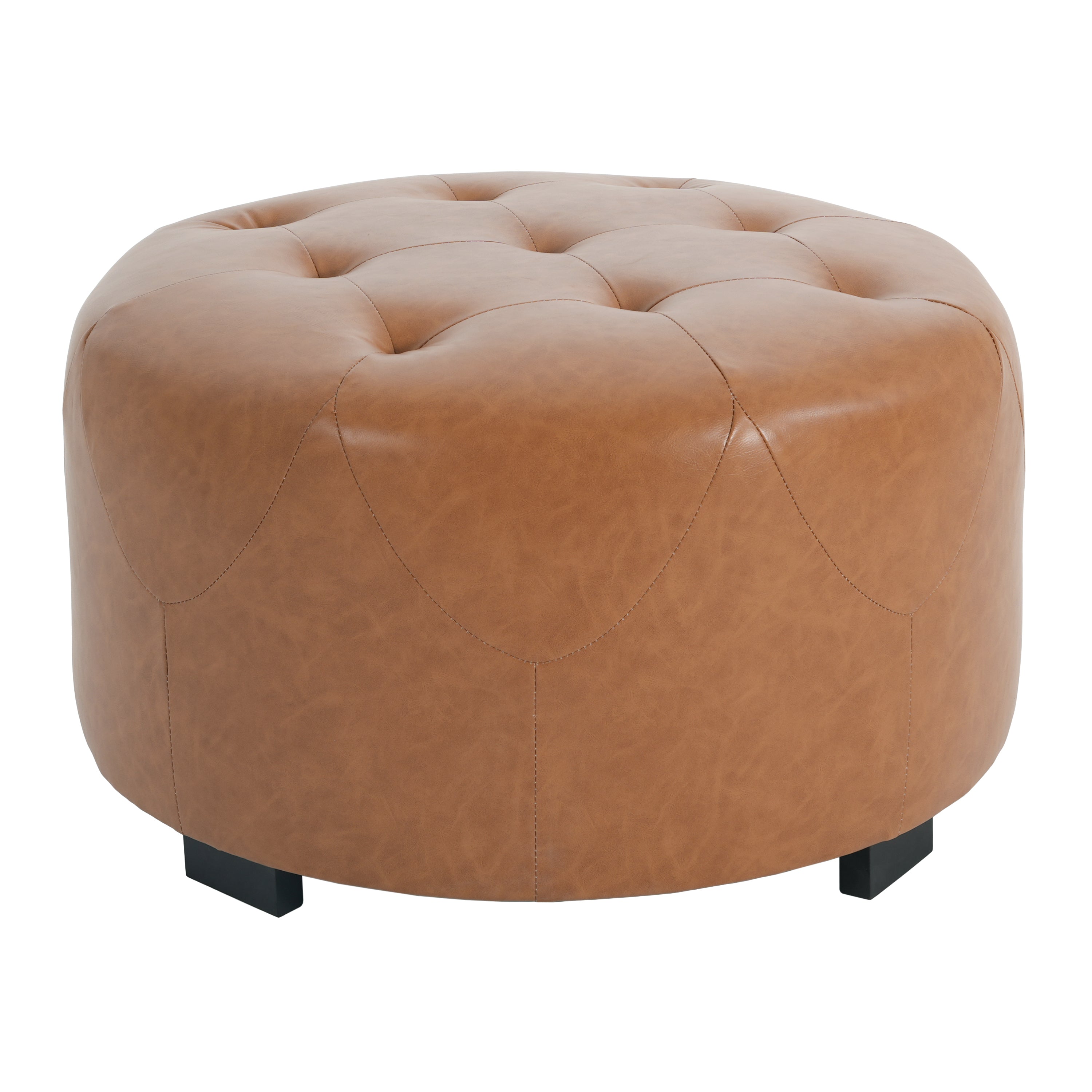 Upholstered Button Tufted Round Ottoman