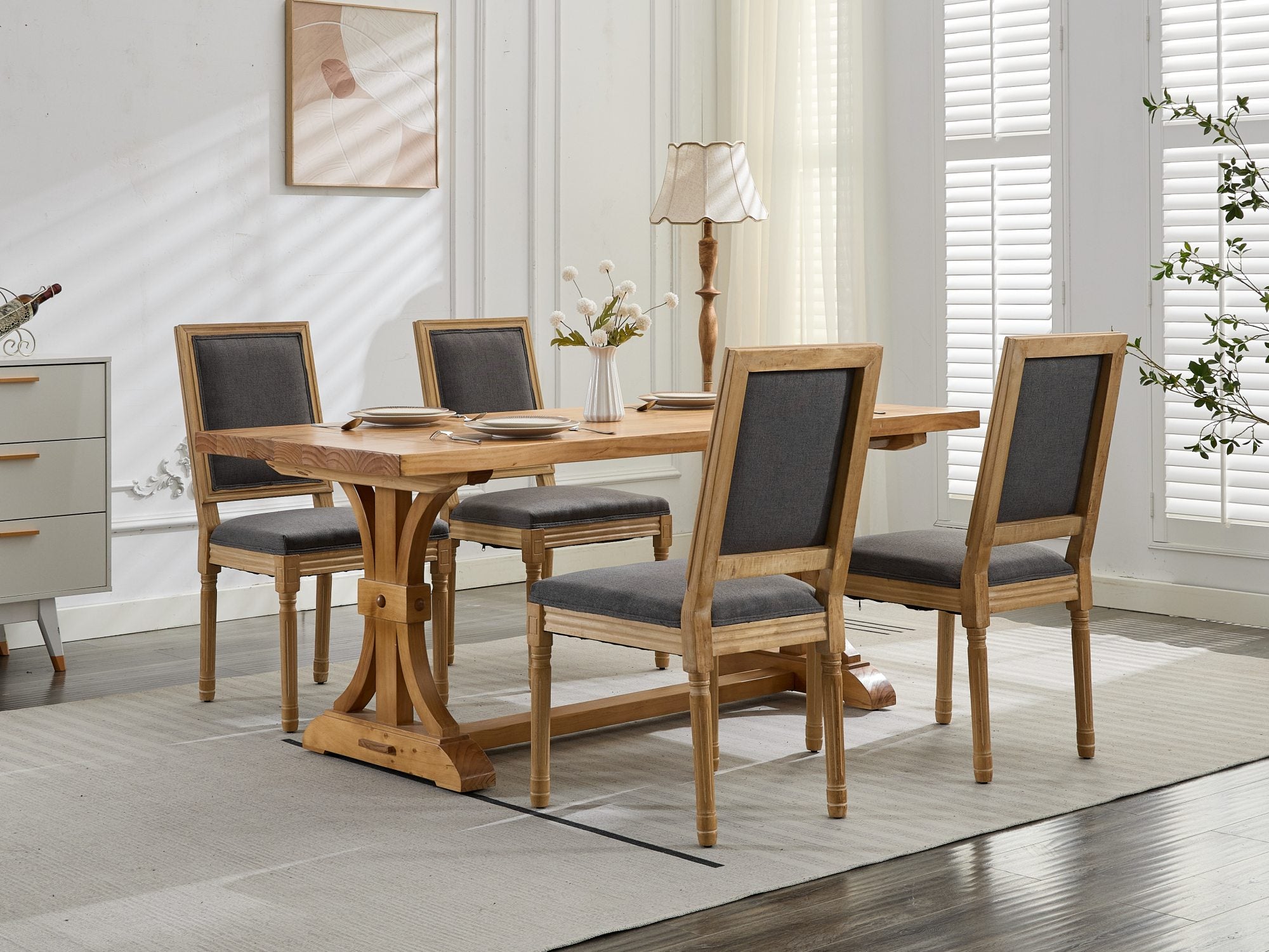 Louis French Country Dining Chairs with Square Upholstered Backrest, Set of 2