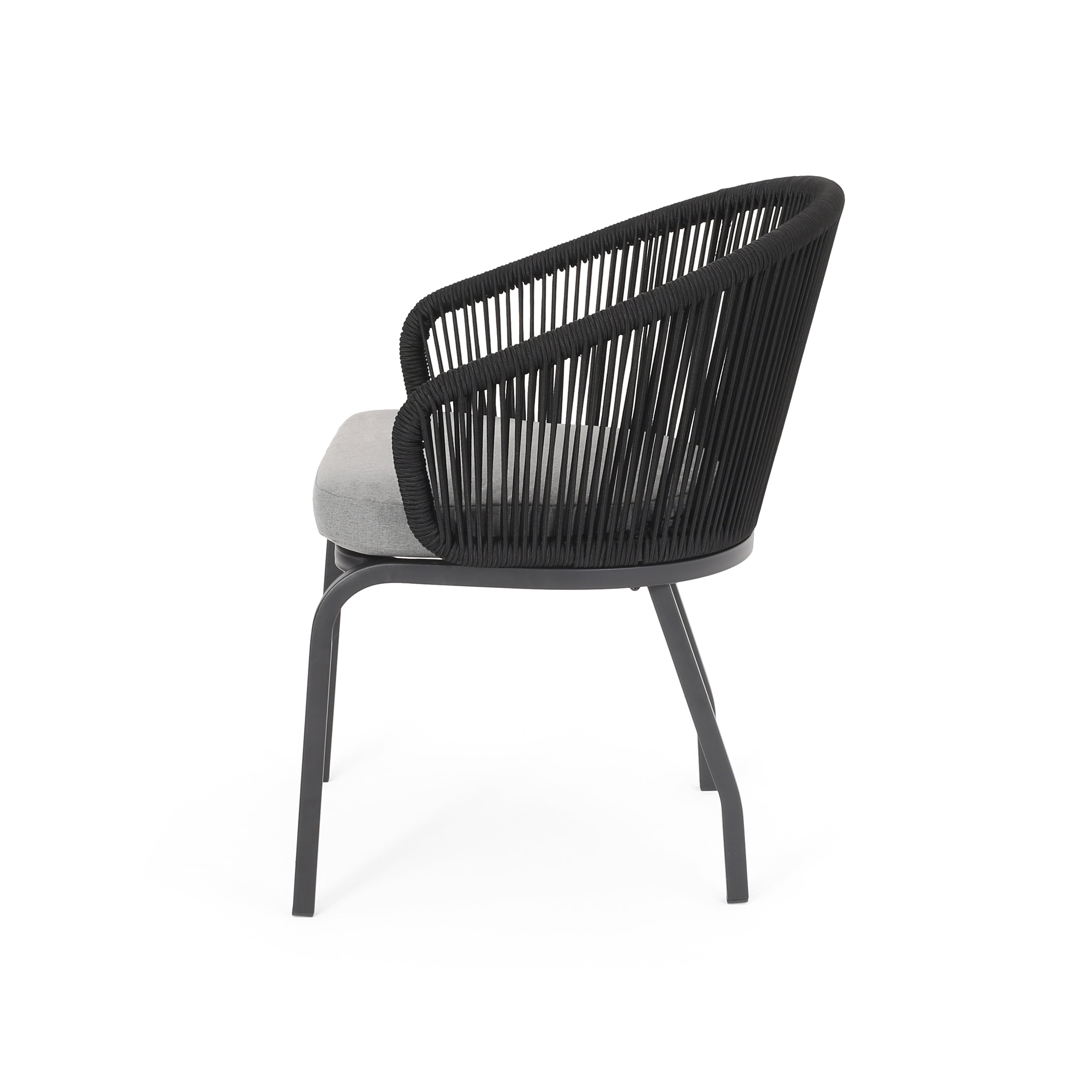 Outdoor Accent Chair with Rope Weave and Metal Frame, Set of 2