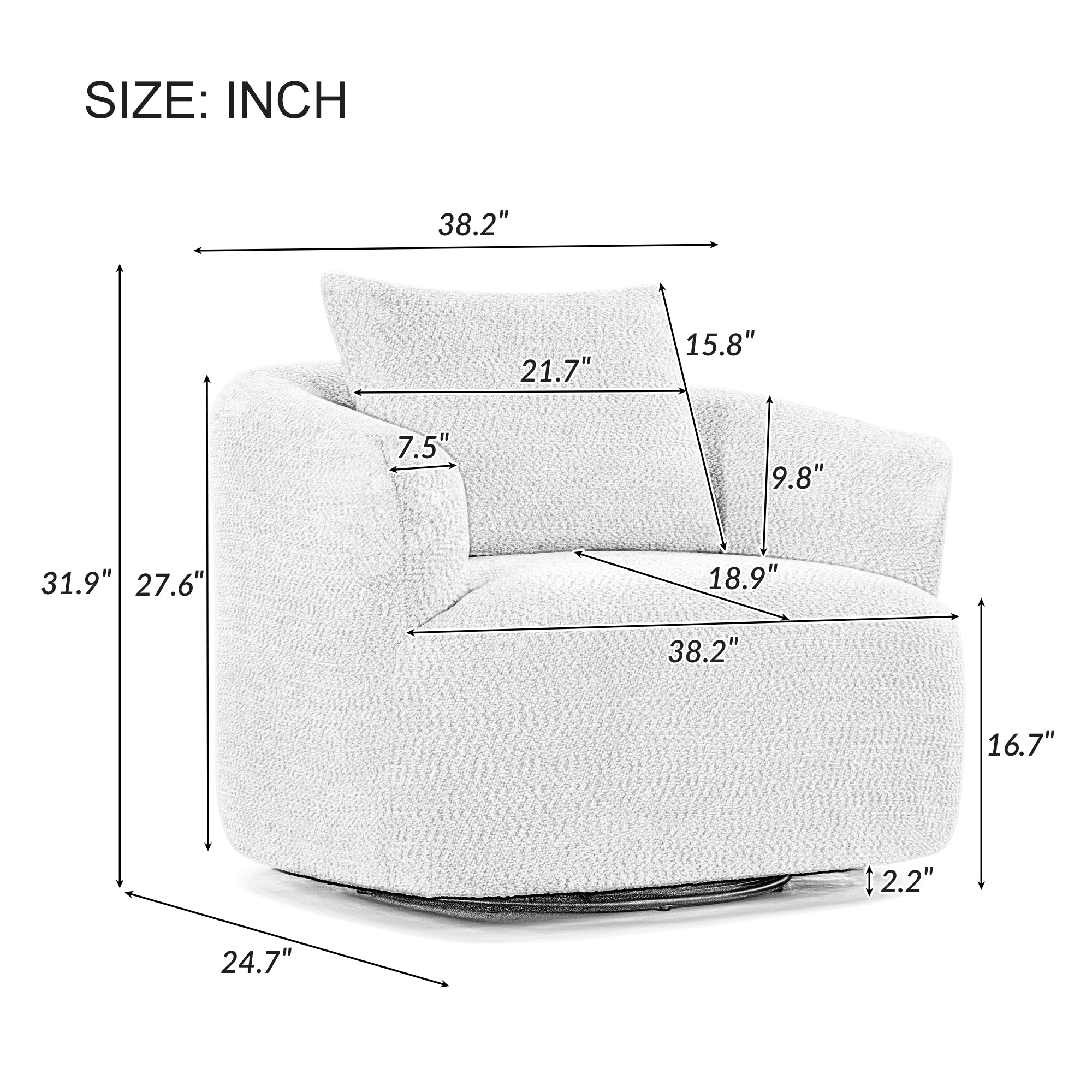 360° Swivel Barrel Chenille Upholstered Accent Chair with Throw Pillow