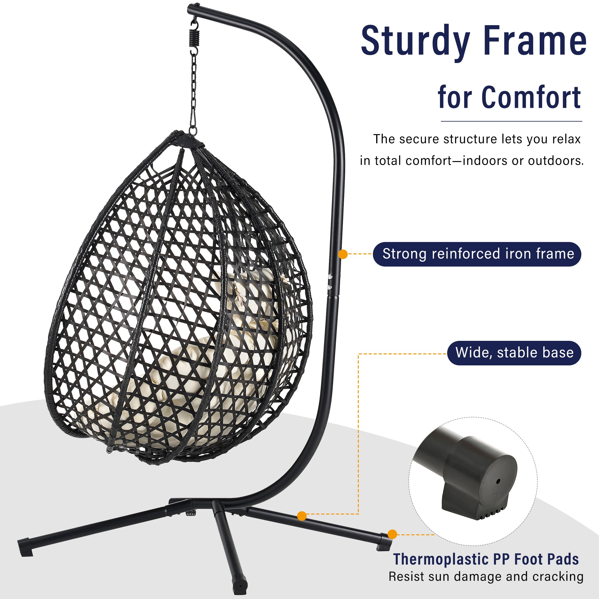 Hanging Swinging Egg Chair with Rattan Weaving, Base Included