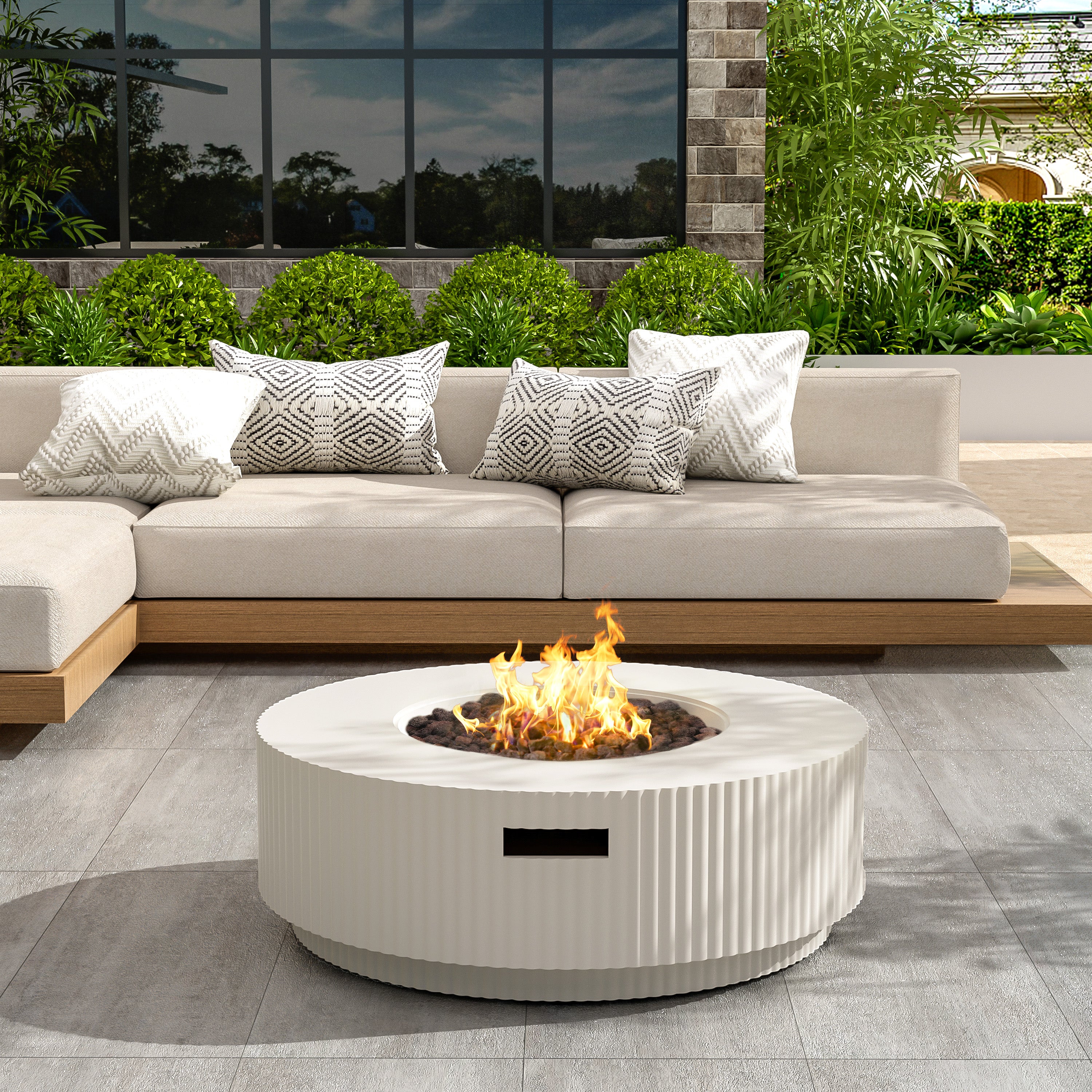 Patio MGO Propane Fire Pit Table with Lid, Tank Cover Not Included