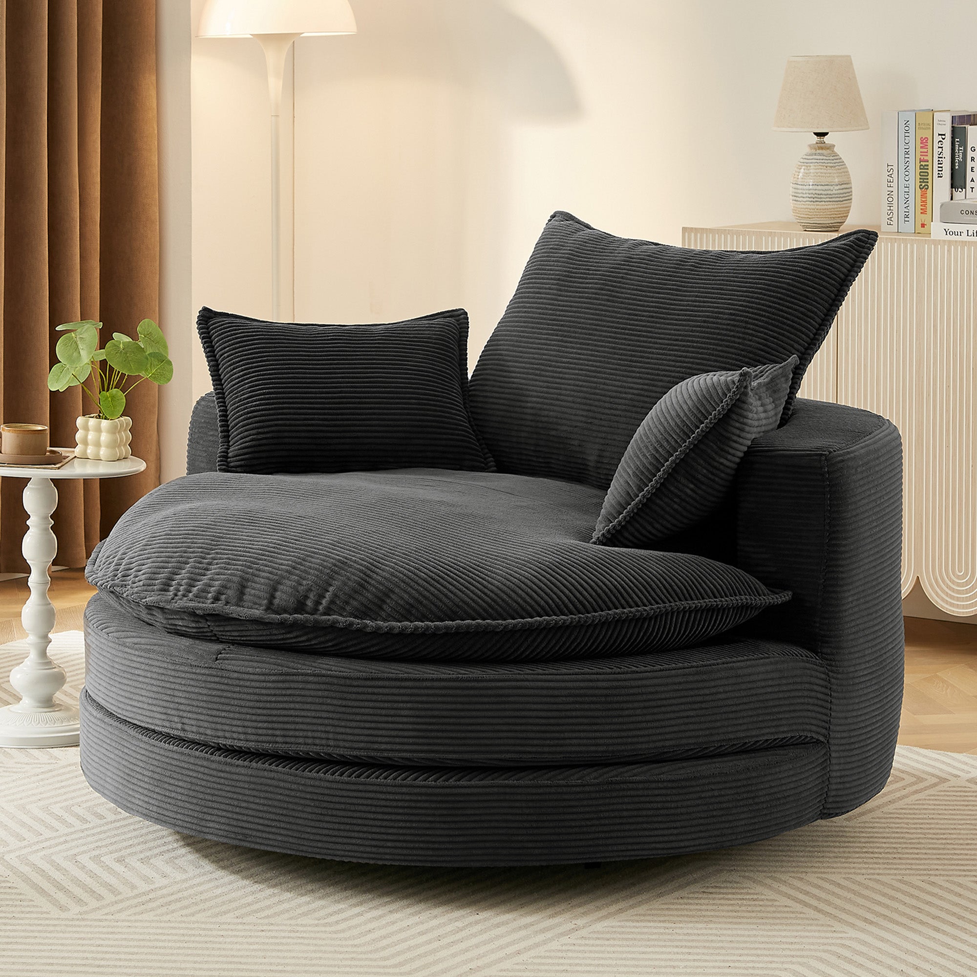Corduroy 360° Swivel Accent Barrel Chair with 3 Removable Pillows