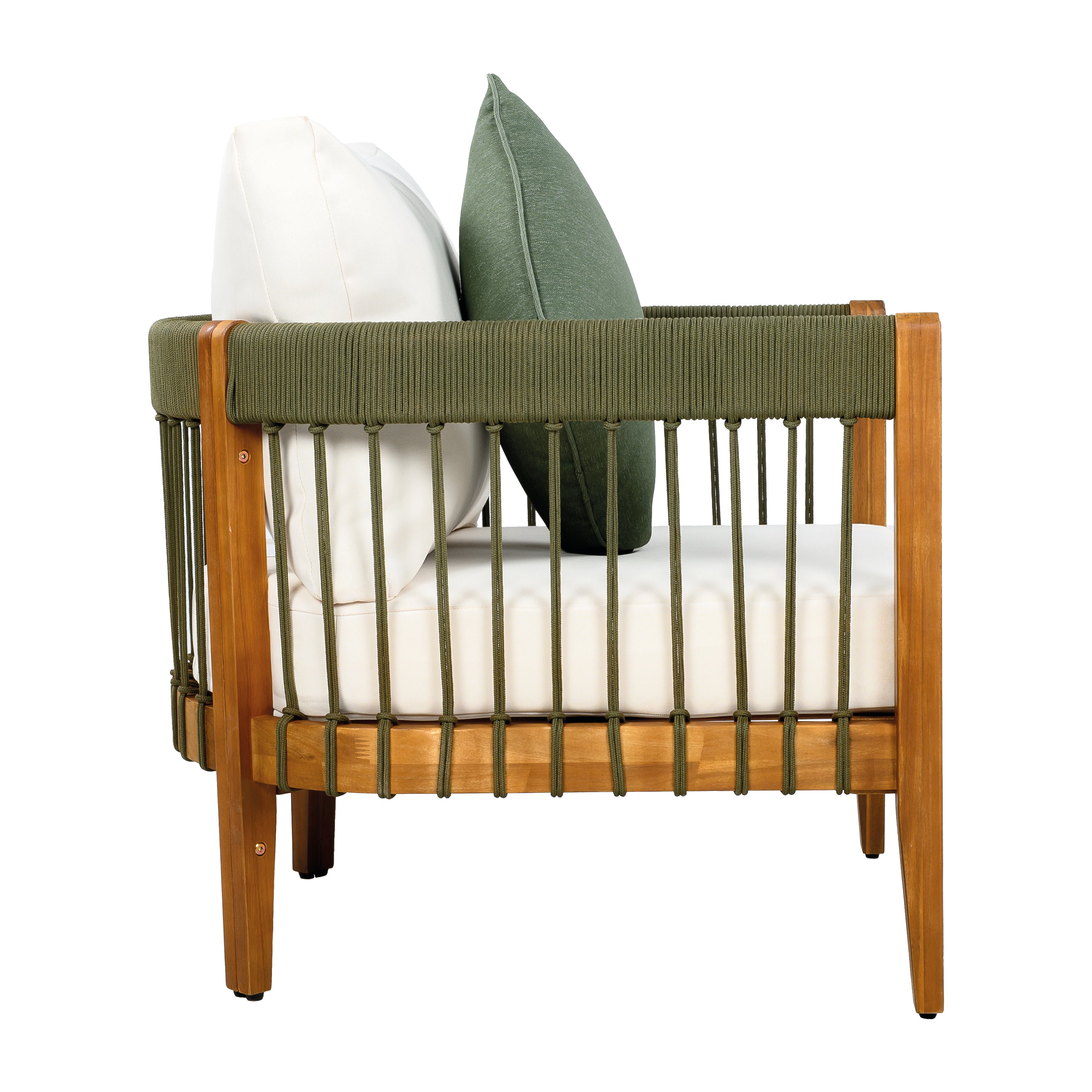 Azari Outdoor Acacia Wood Club Chair with Handwoven Rope Accents & Curved Backrest