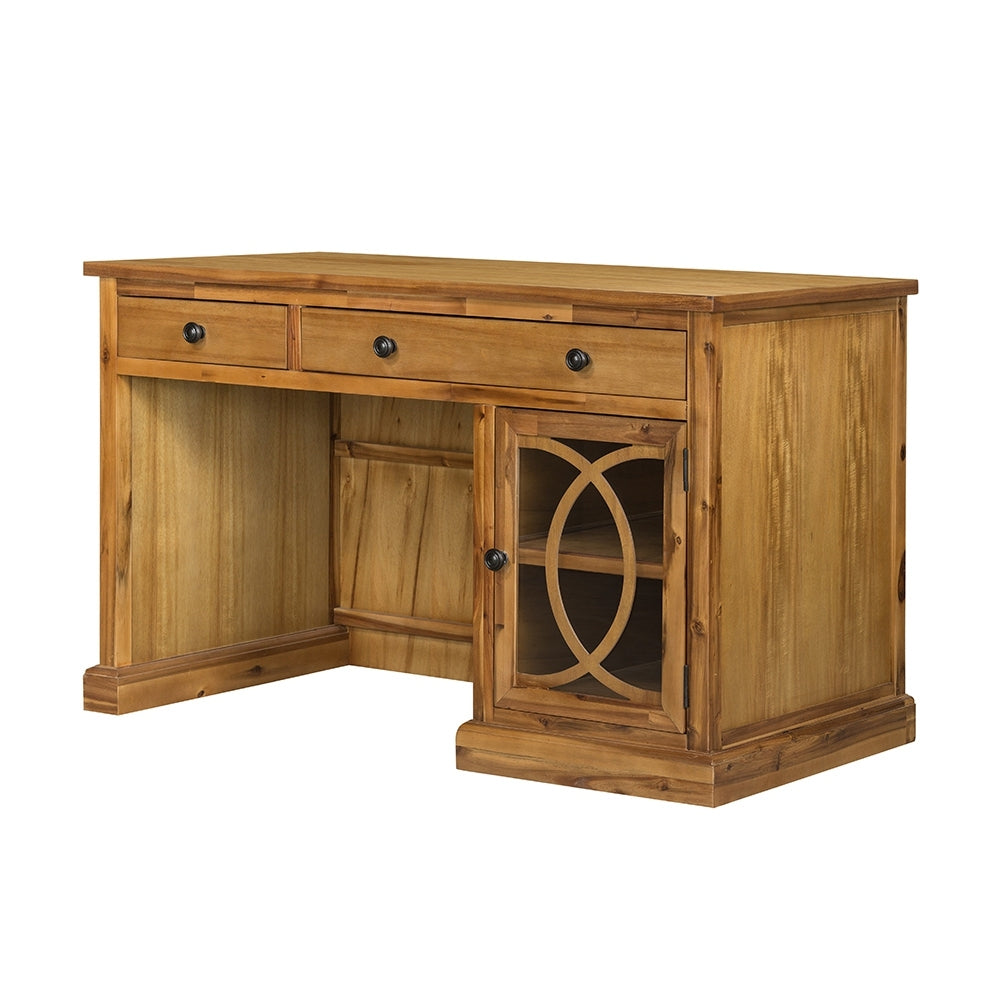 Wooden Desk with Glass Door and 2 Drawers
