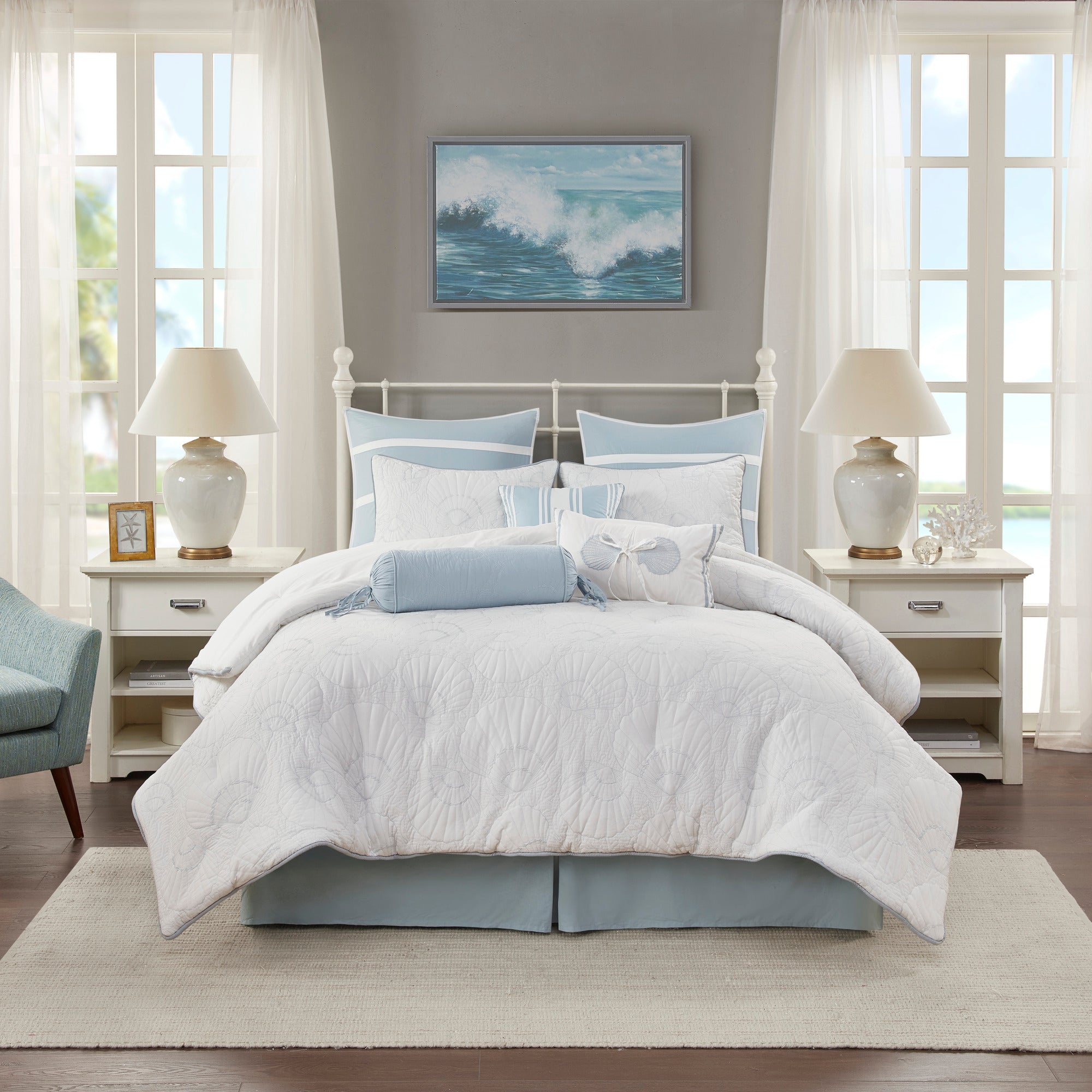 Embroidered Seashell Harbor Comforter Set