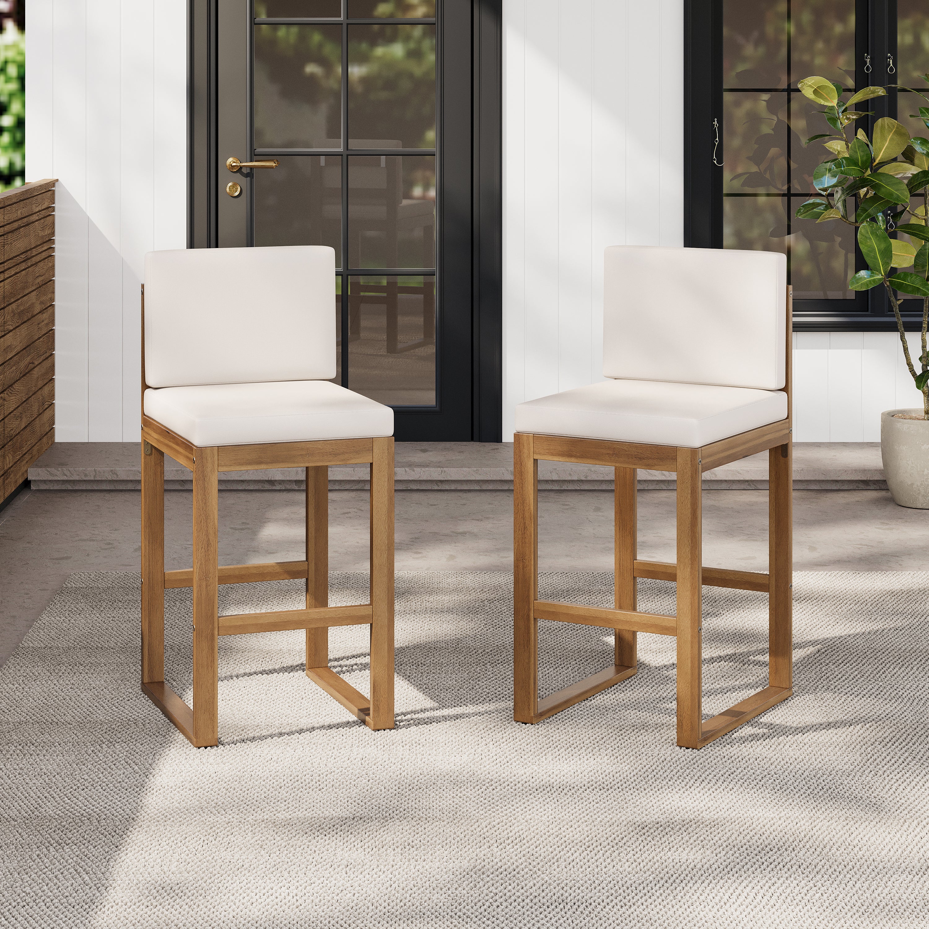 Seacliff Outdoor Acacia Wood Barstools, Set of 2