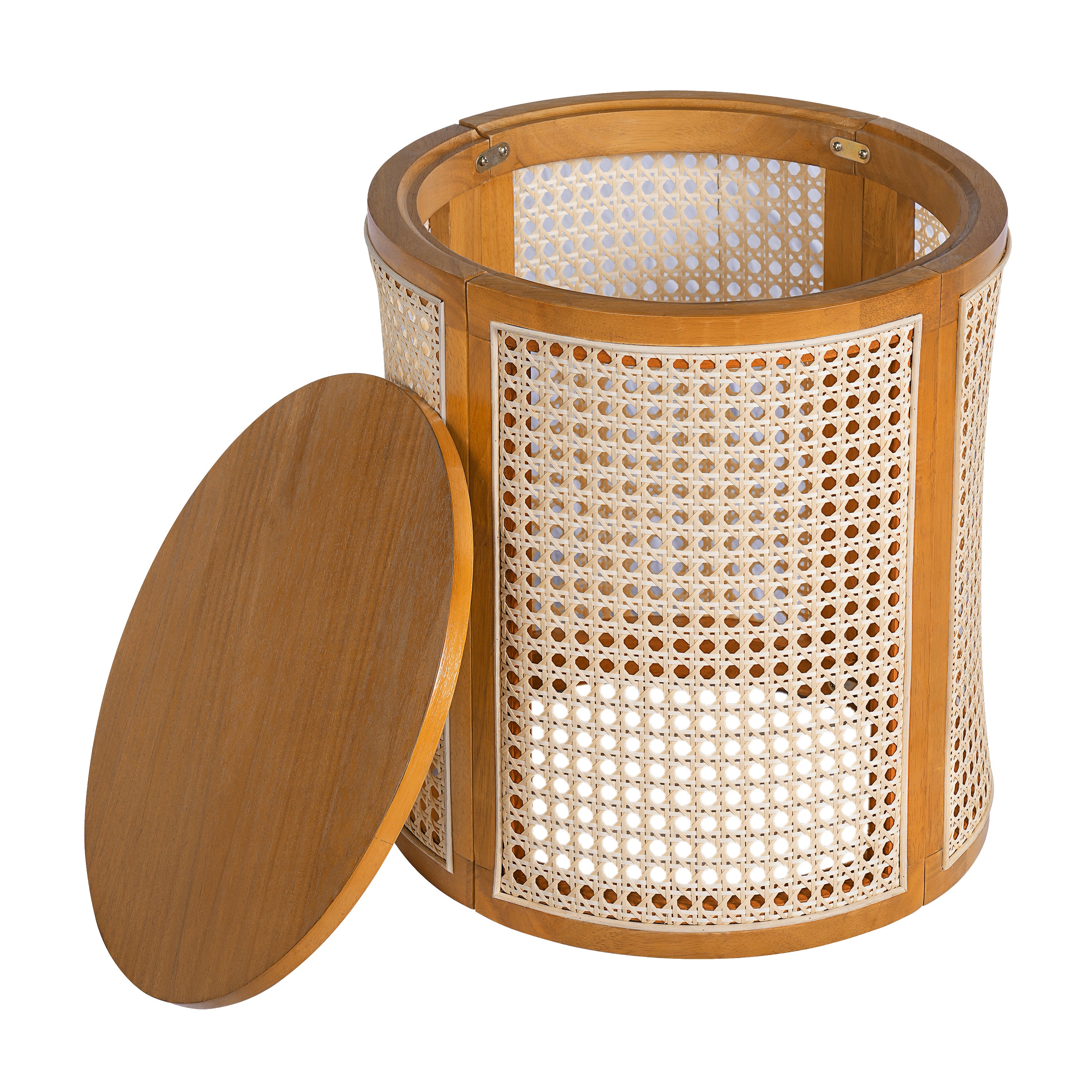 Round Rattan Pillar Storage Accent Table