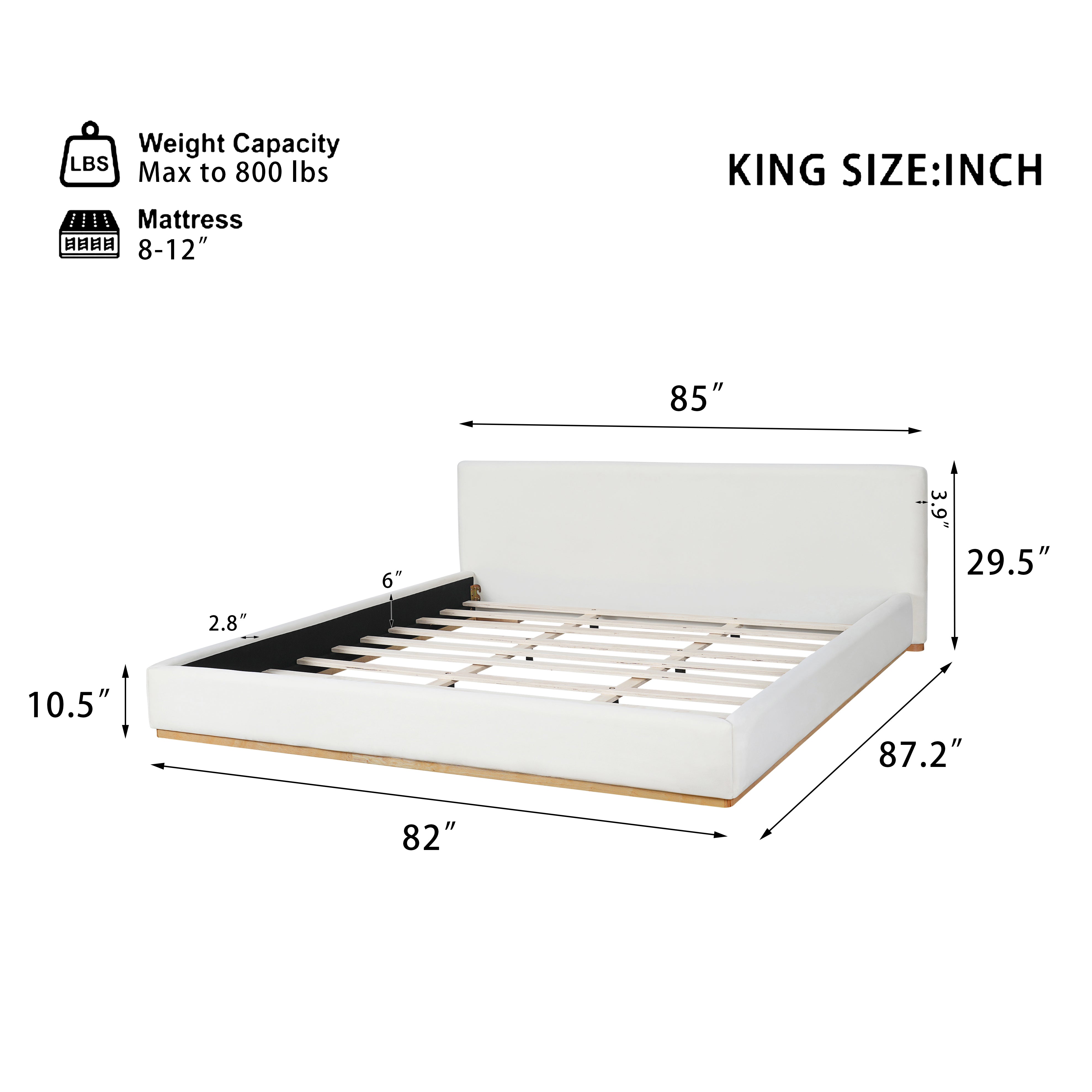 Elegant Upholstered Bed With Solid Wood Frame