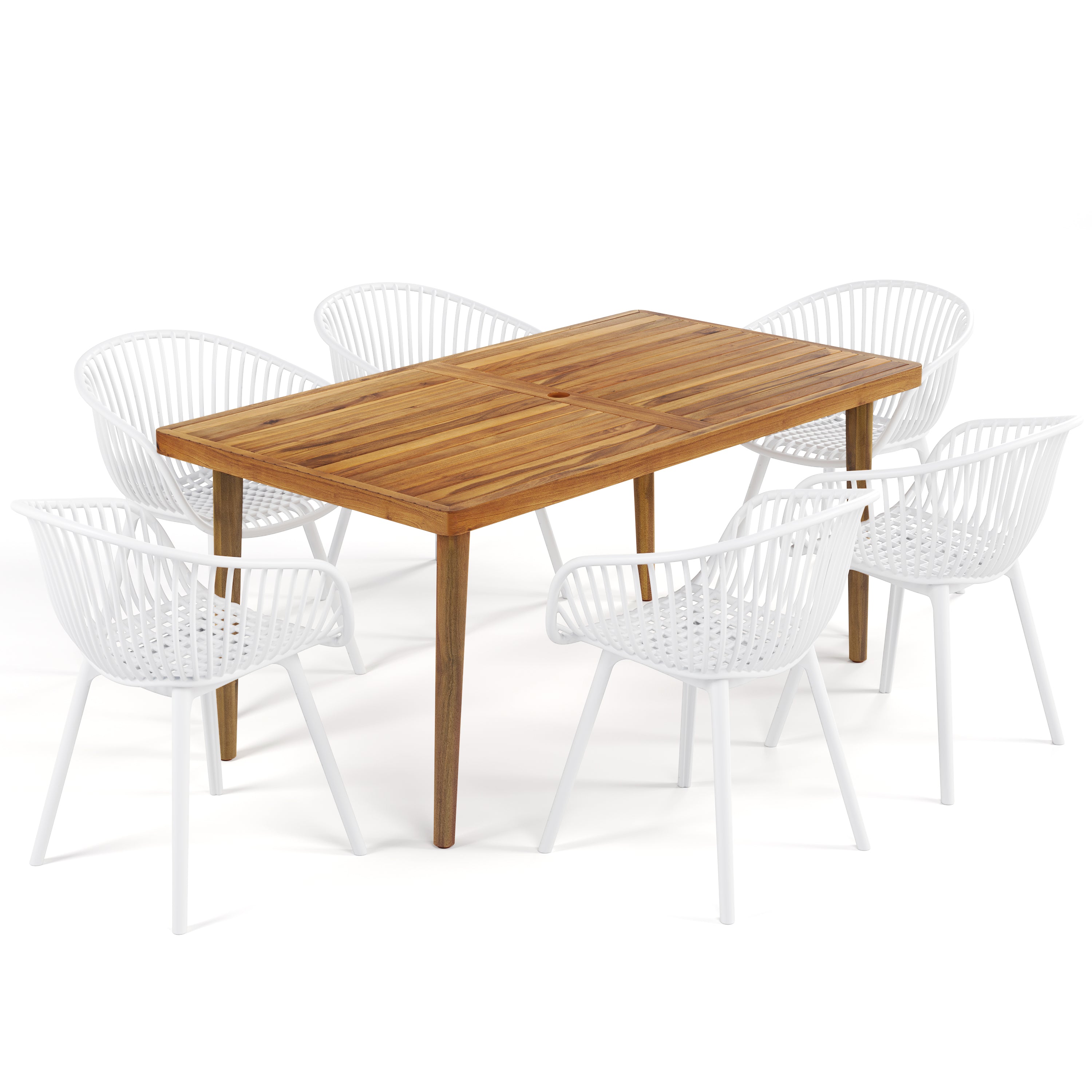Annabergite 7-Piece Outdoor Dining Set with Wood Table and 6 Plastic Dining Chairs