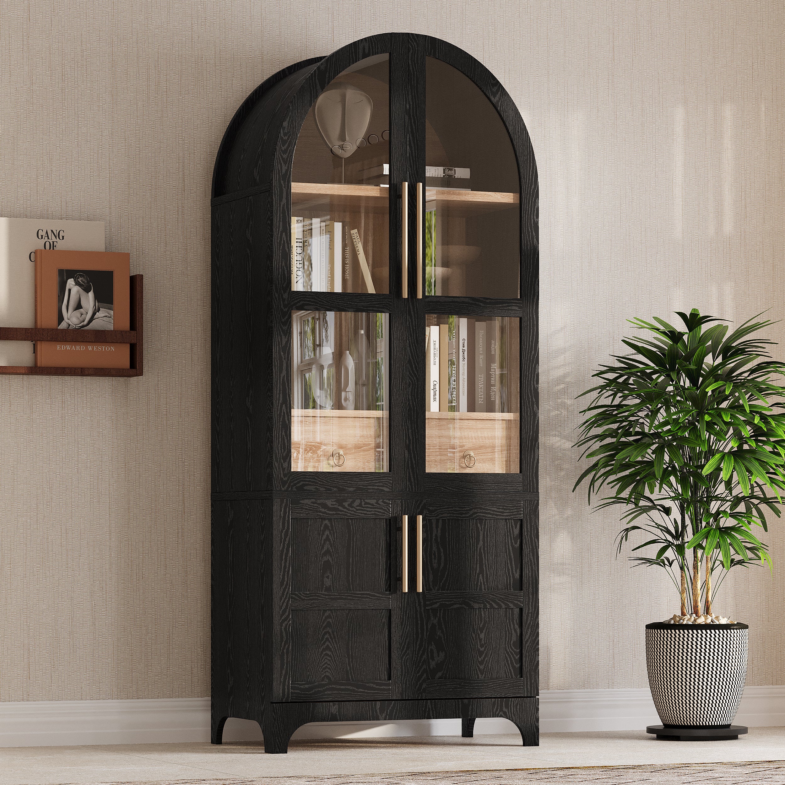 Farmhouse Kitchen Storage Cabinet with Open & Adjustable Shelves