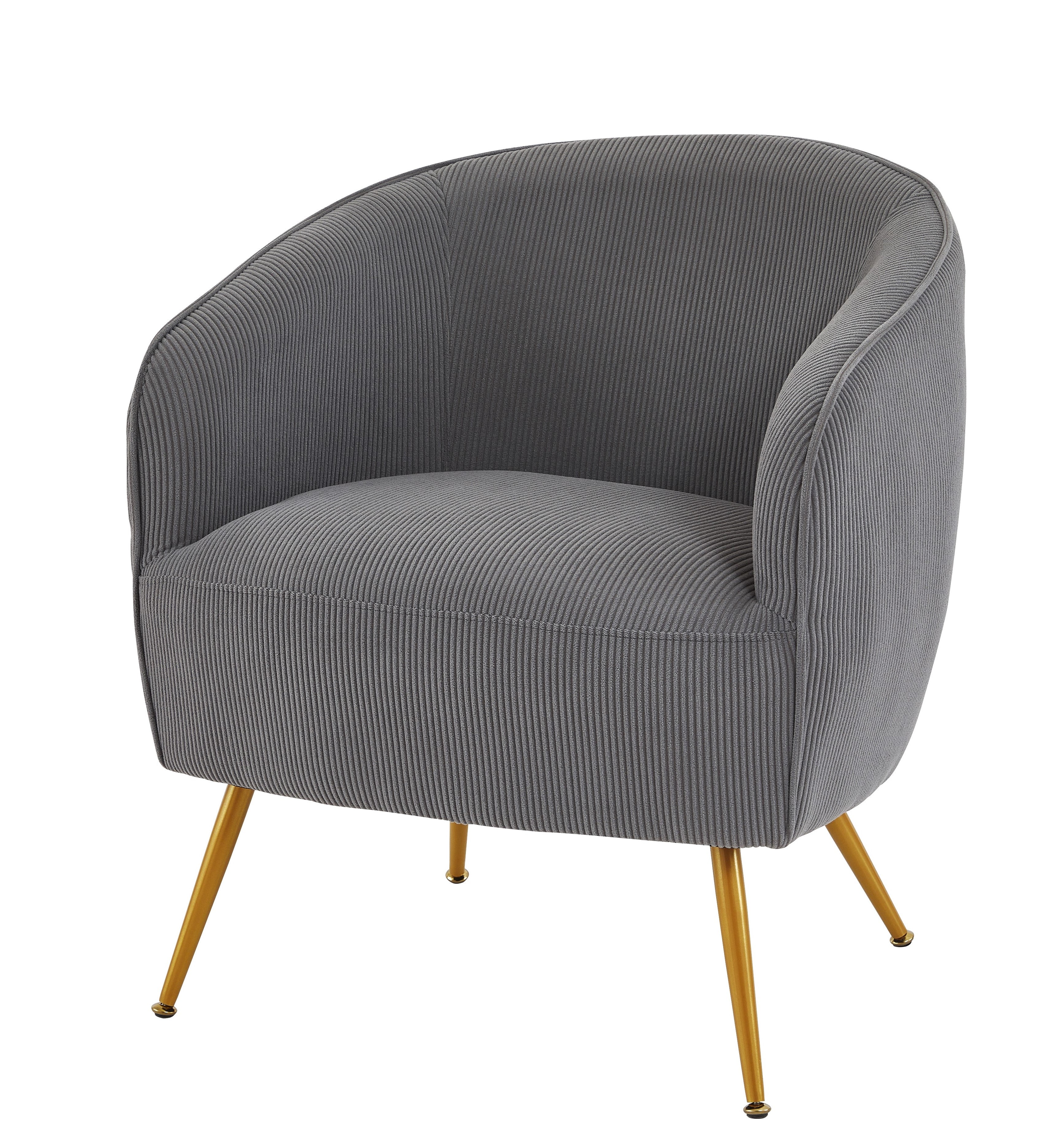 Corduroy Accent Chair with Gold Metal Legs, Modern Upholstered Armchair, Comfy Barrel Chair for Living Room Bedroom