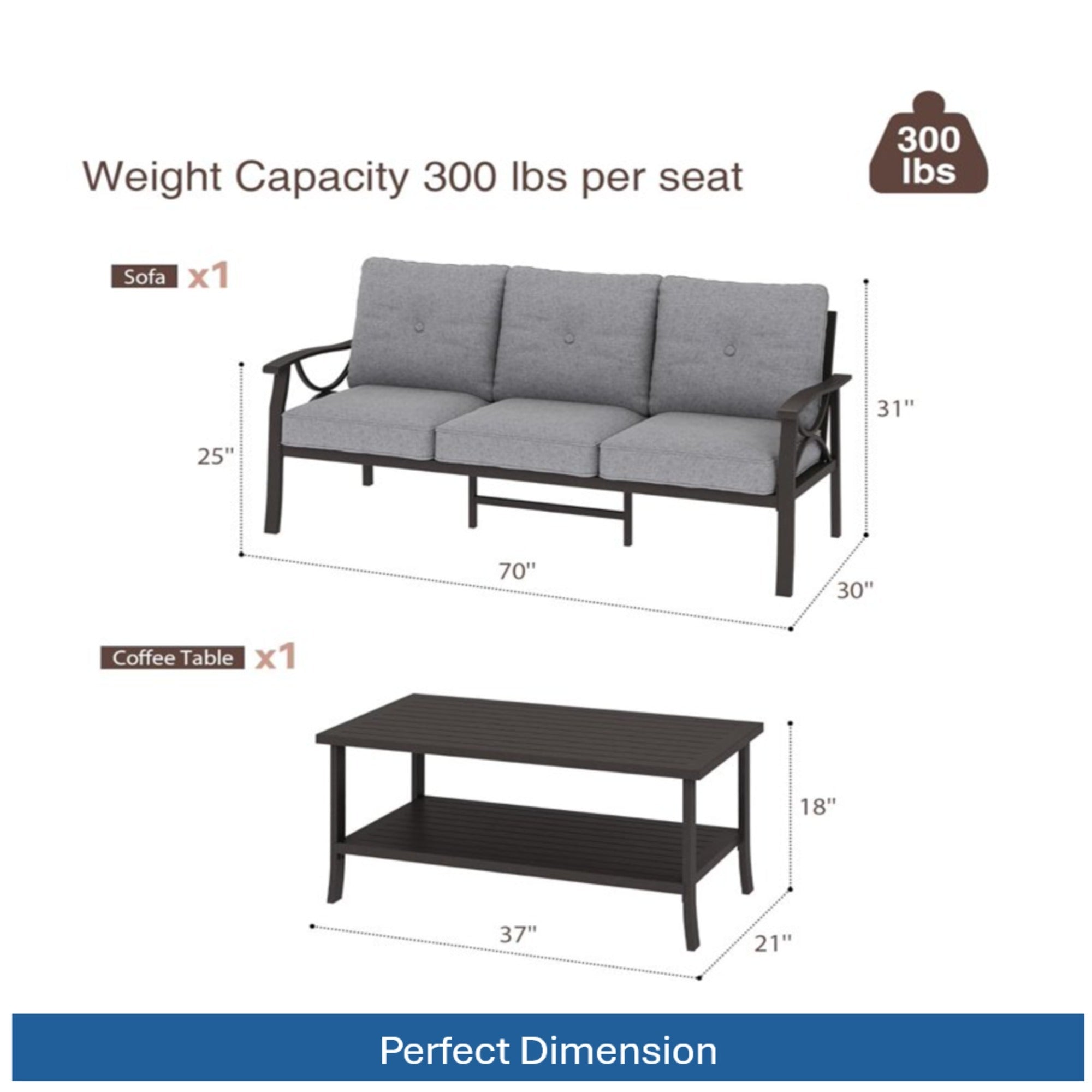 Marisol 5 Piece Metal Patio Furniture Set with 3 Seater Sofa