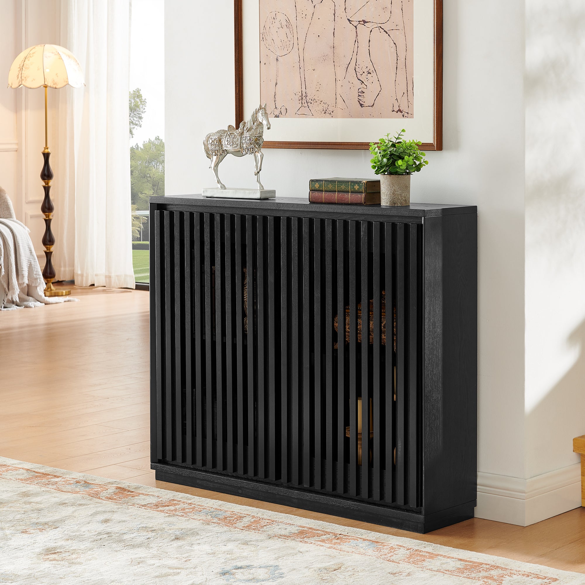 Mid Century Modern Fluted Hollowed Out Sideboard Cabinet