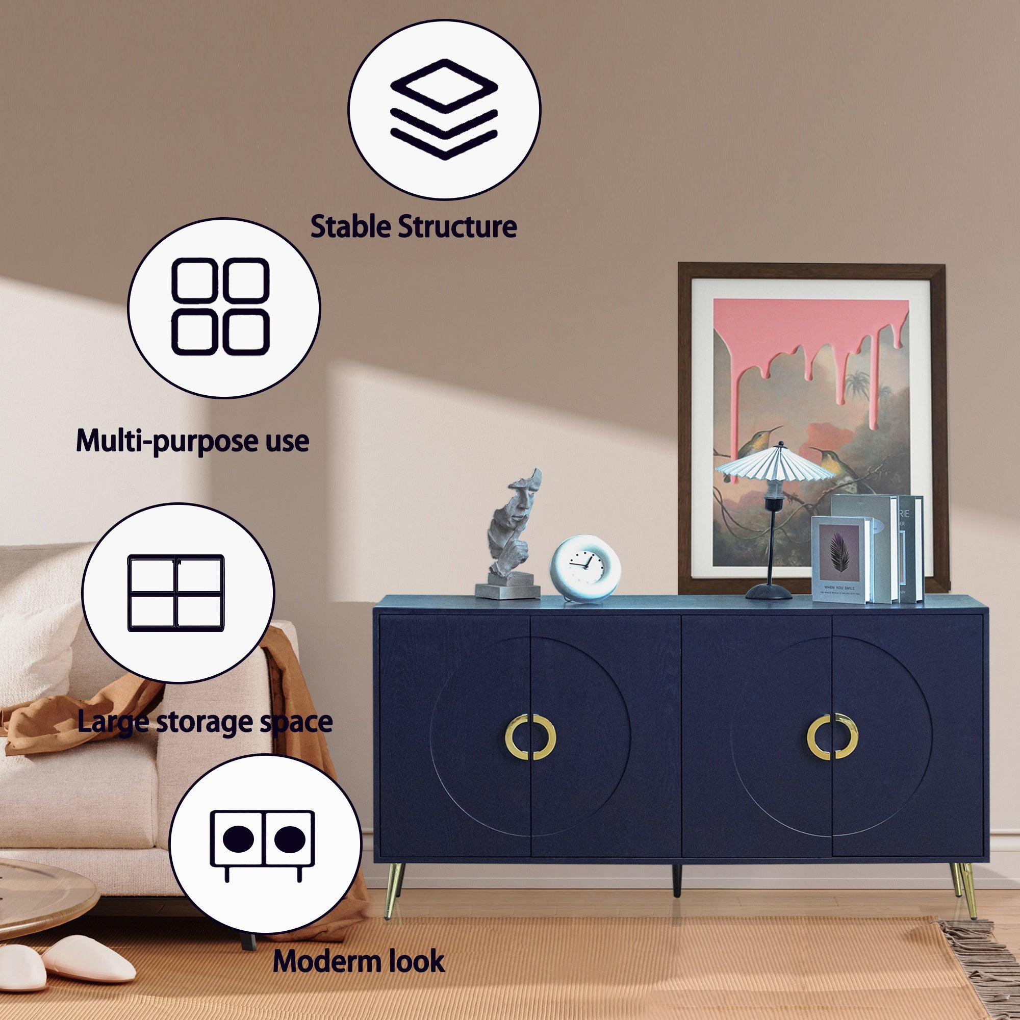 Modern Lacquered 4 Door Wooden Cabinet