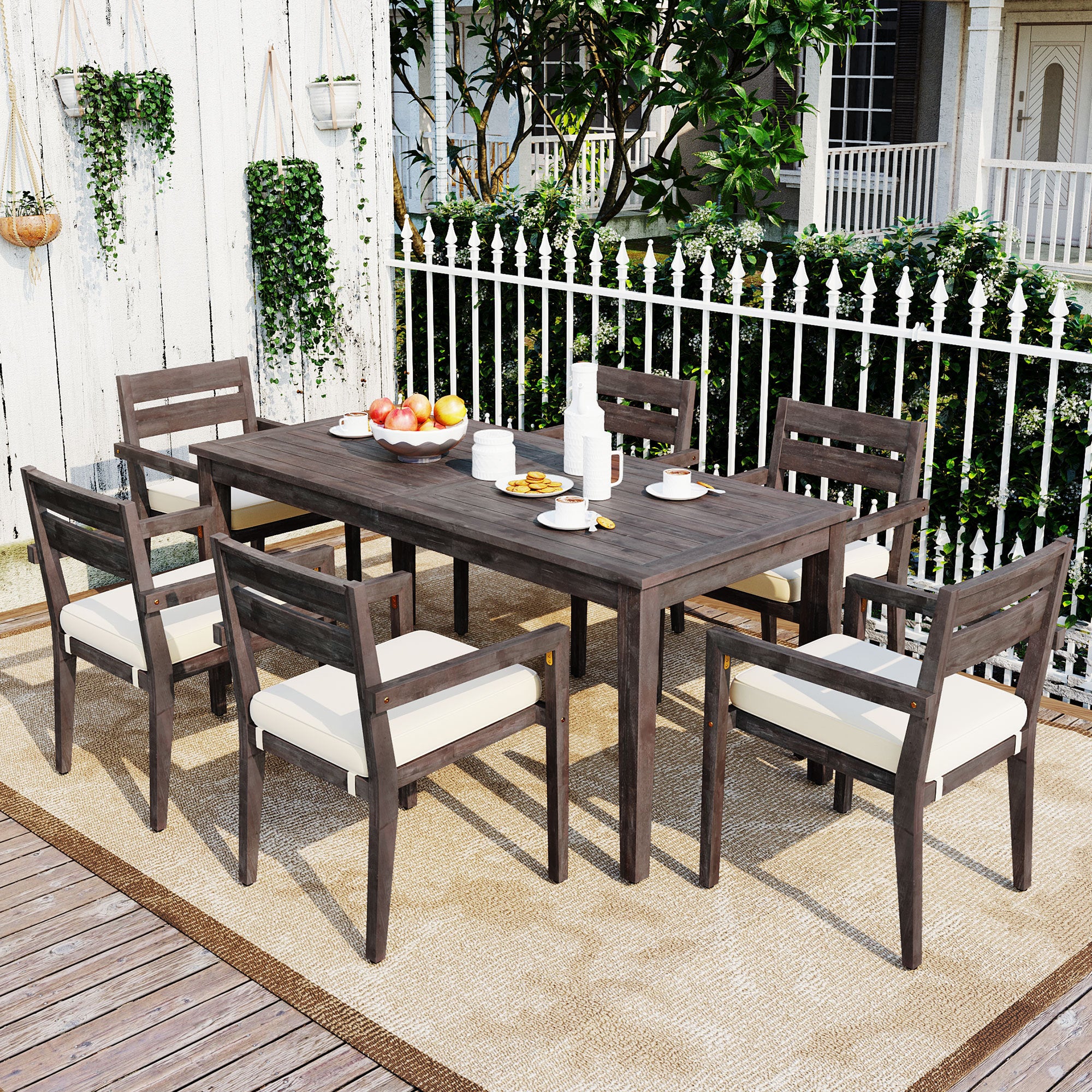 Acacia Wood Outdoor Dining Set with Table And 6 Chairs
