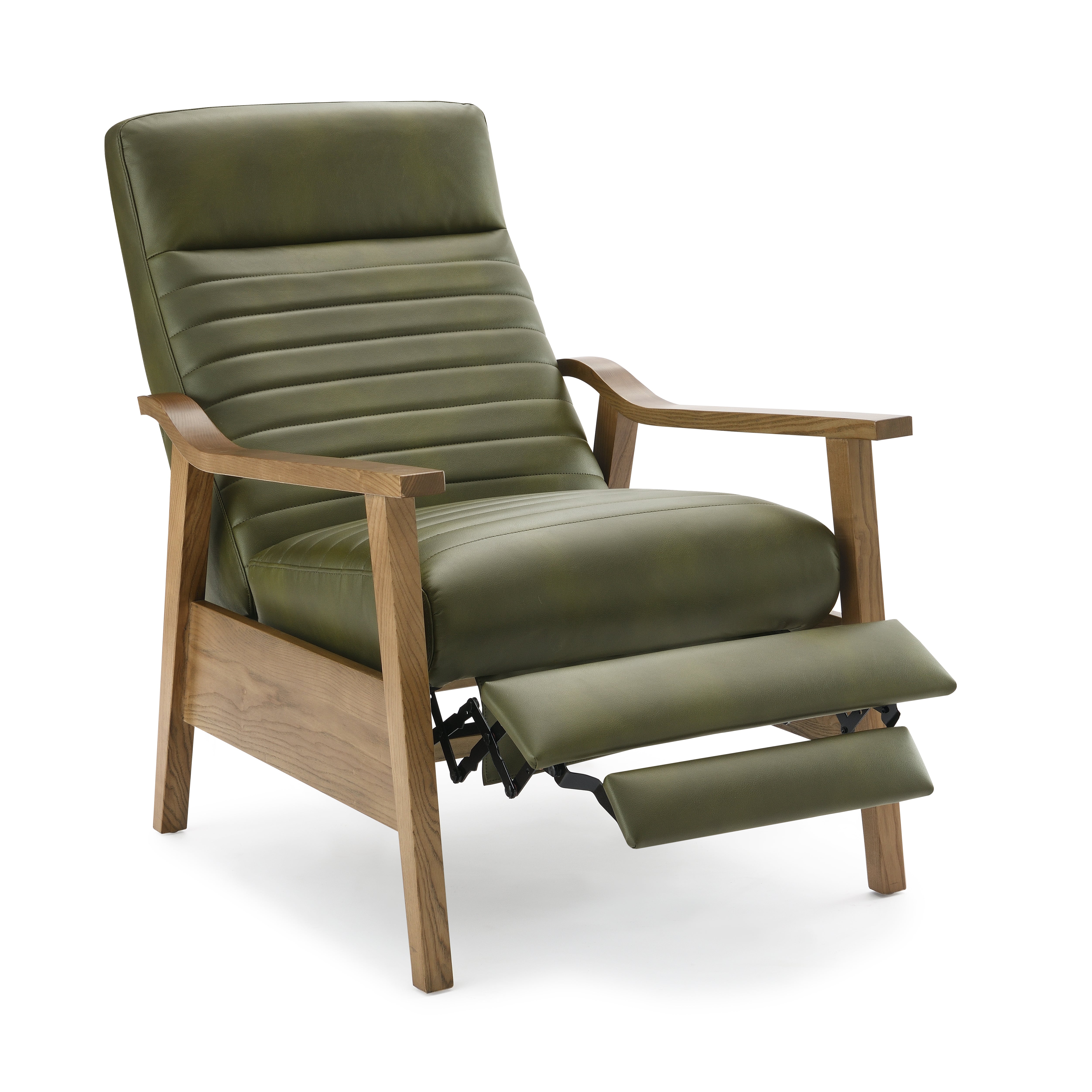 Asher Faux Leather Push Back Recliner with Wooden Arms