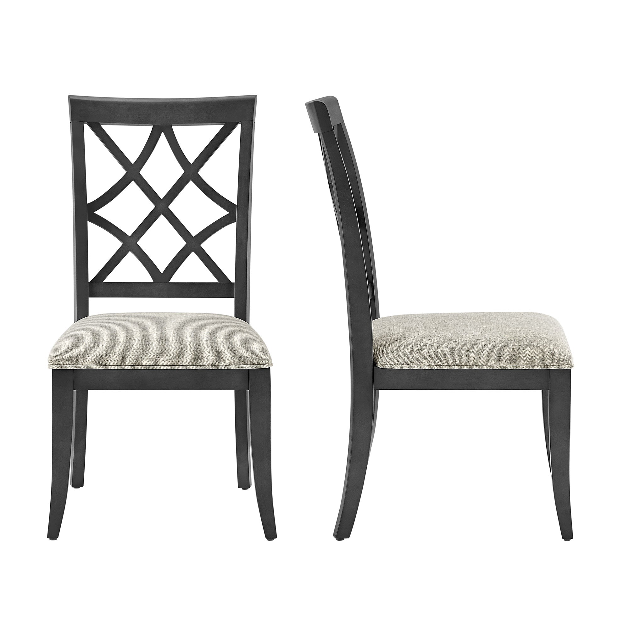 Wooden Lattice-Back Dining Chairs, Set of 2
