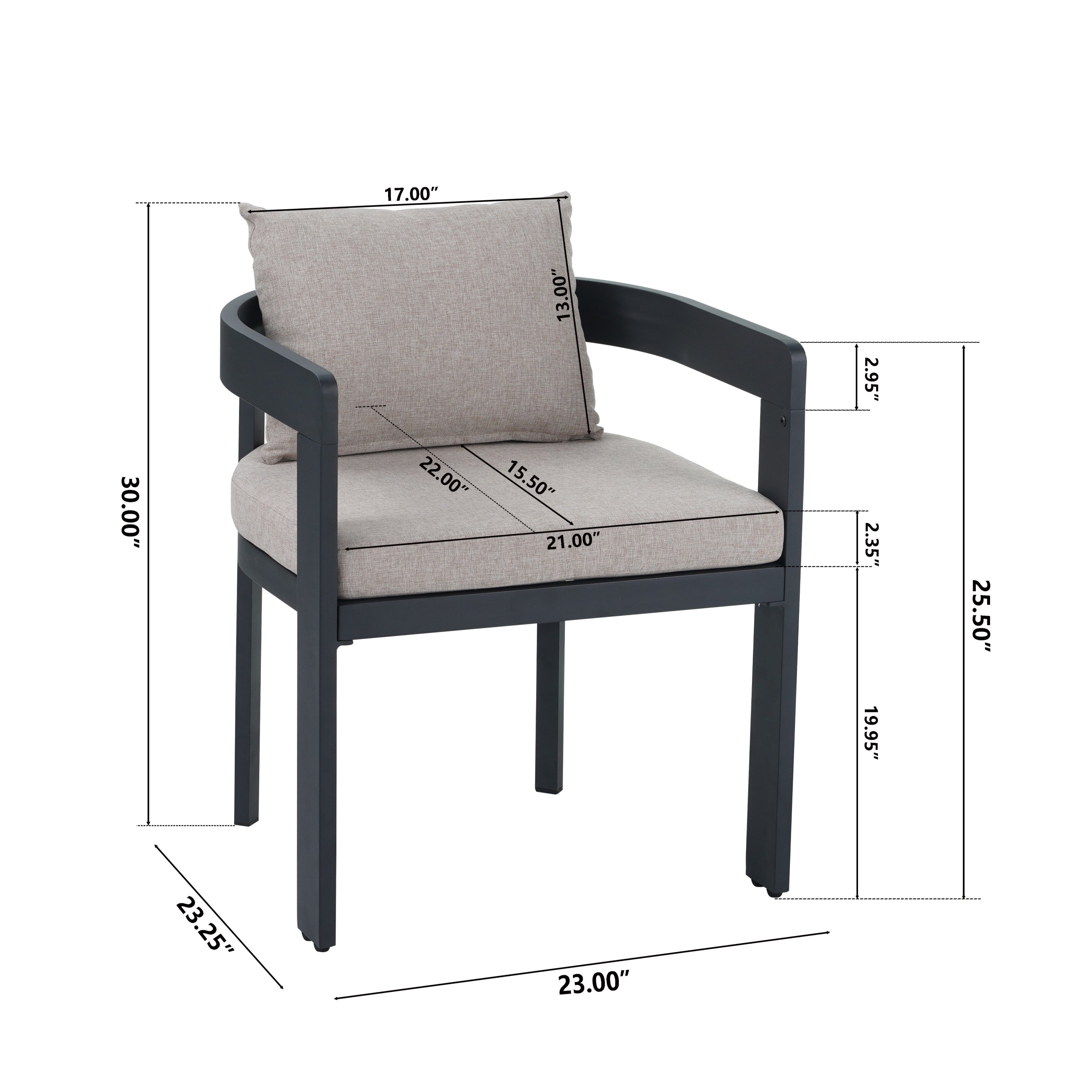 Magnesite 3-Piece Outdoor Dining Set with 2 Curved Chairs and Wood Table