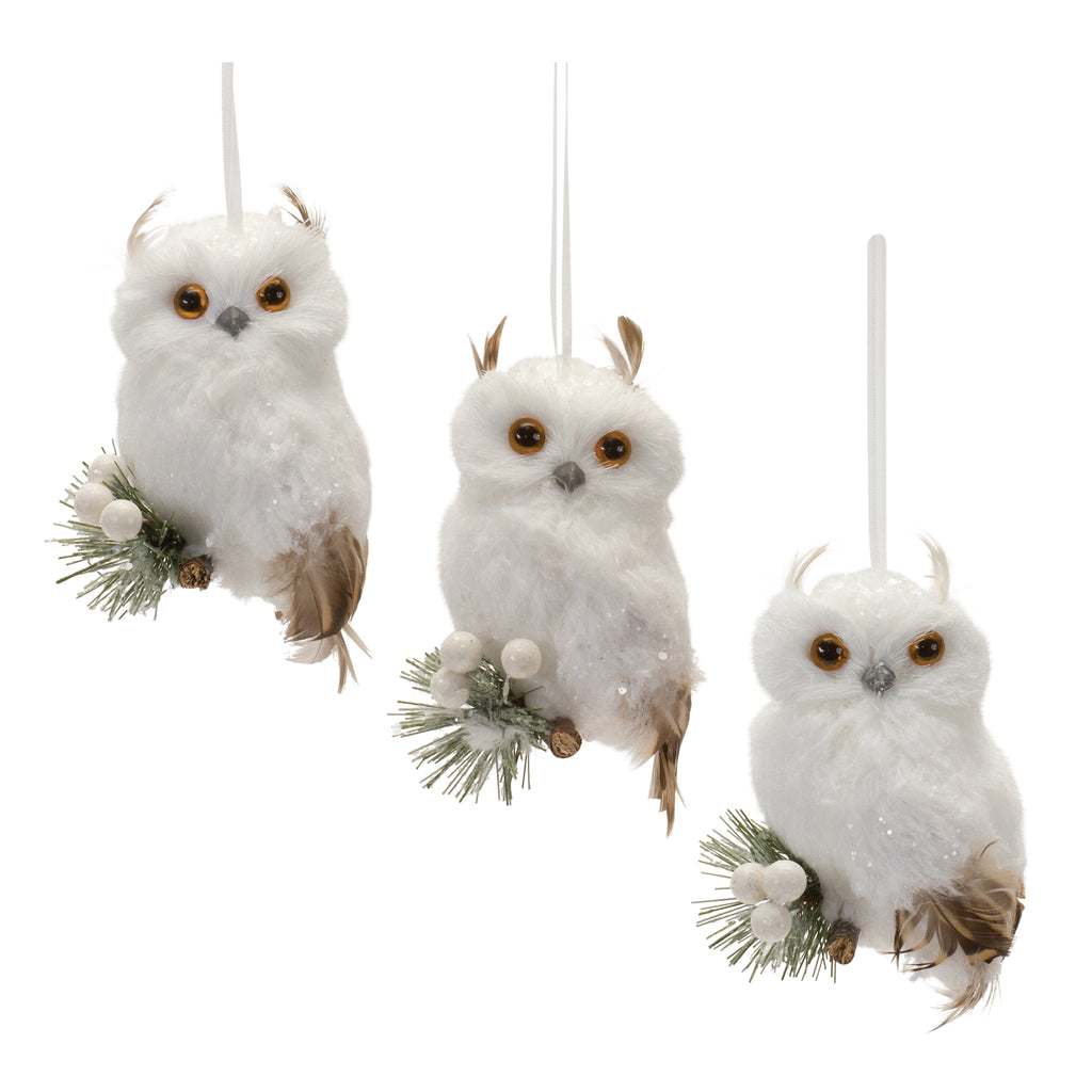 Feathered-Owl-Ornament-(set-of-6(-White-Ornaments