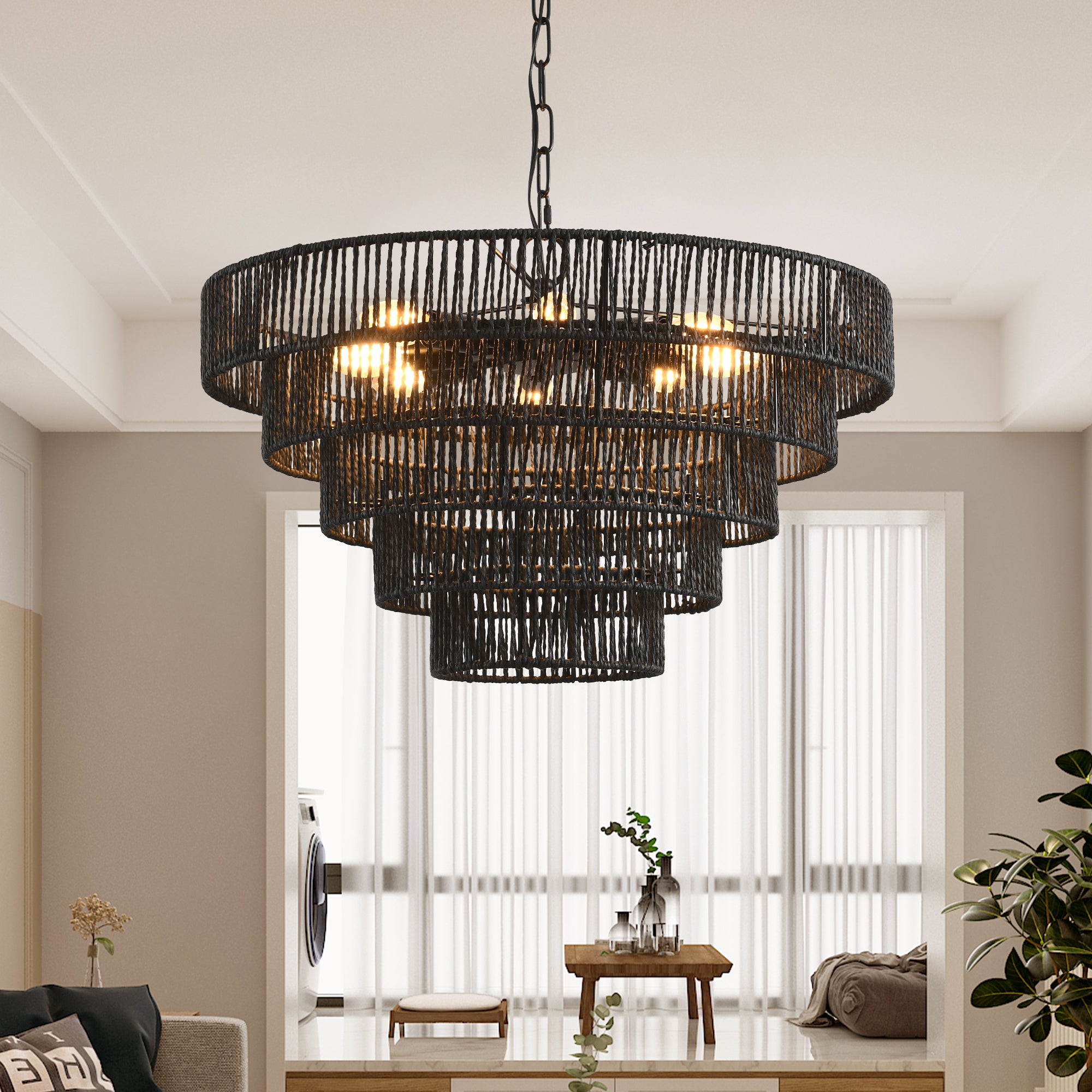 24" Modern 5-Layer Woven Rope Chandelier