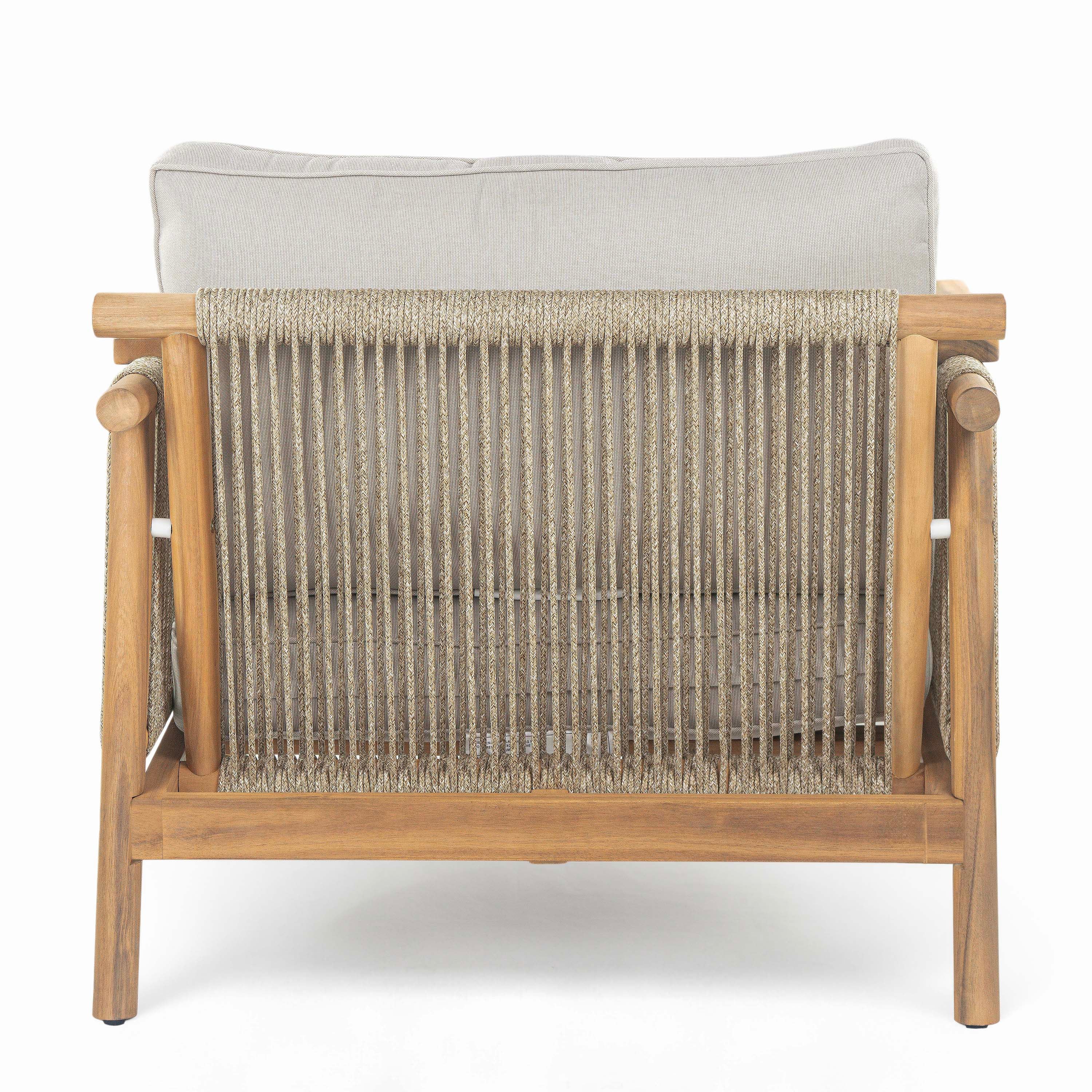 Outdoor Wood Club Chair with Rope Accents