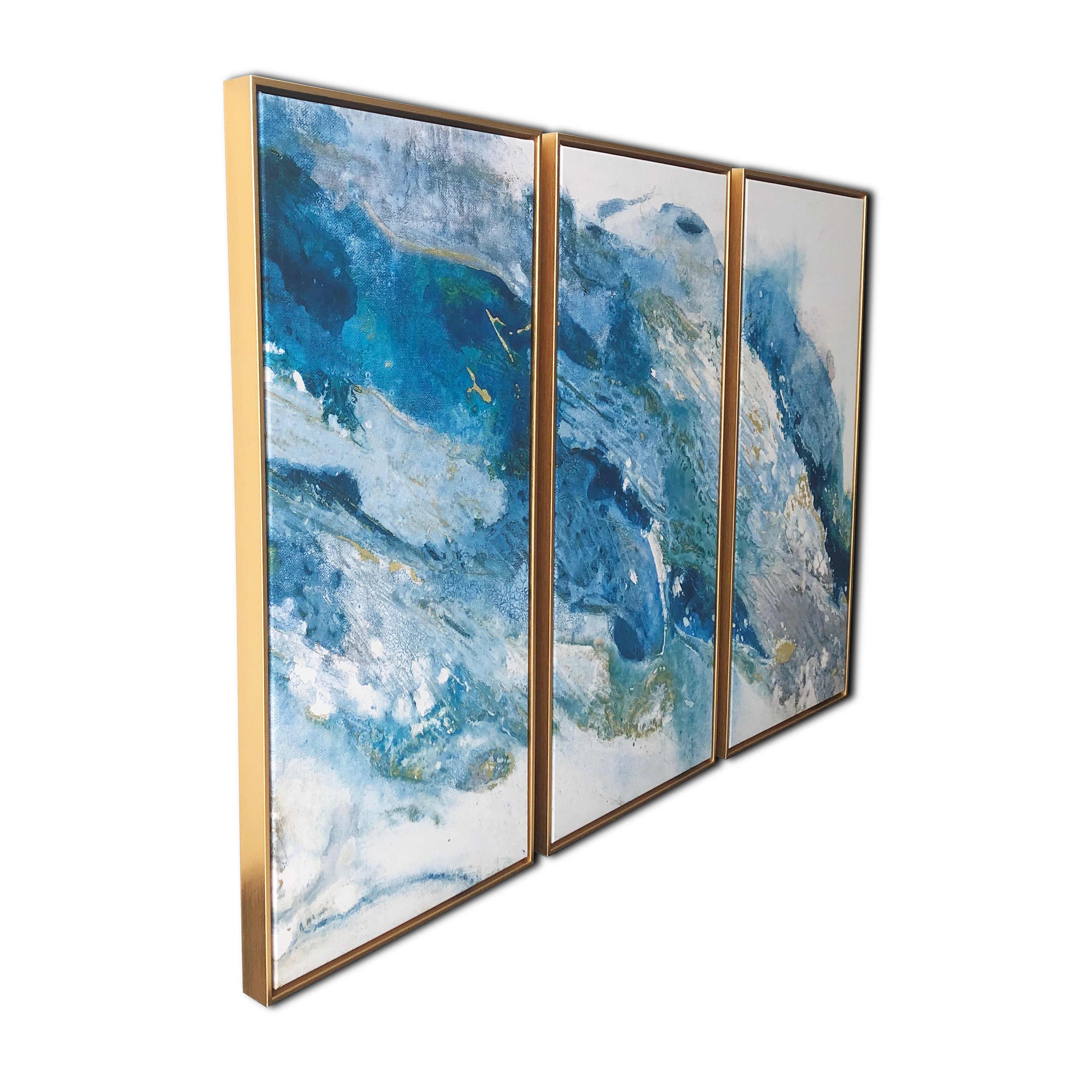 Abstract Turquoise Regalite 3-Piece Gold Framed Canvas Wall Art