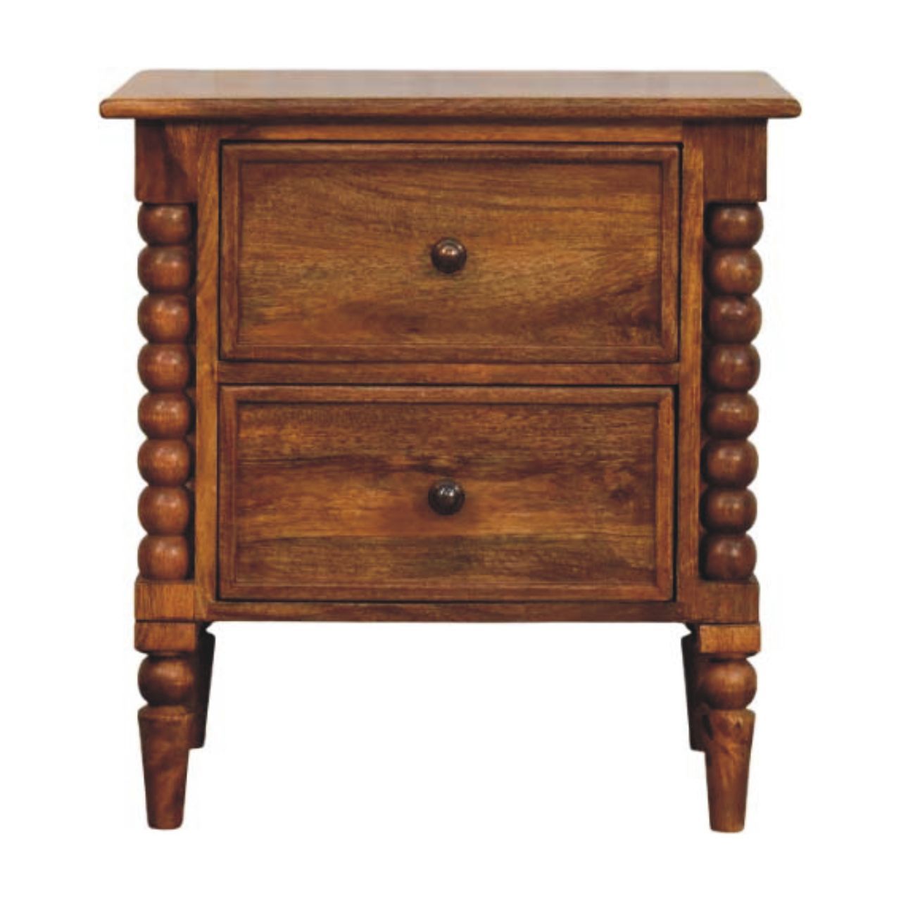 Solid Wood Spindle Leg Amber Oak Nightstand