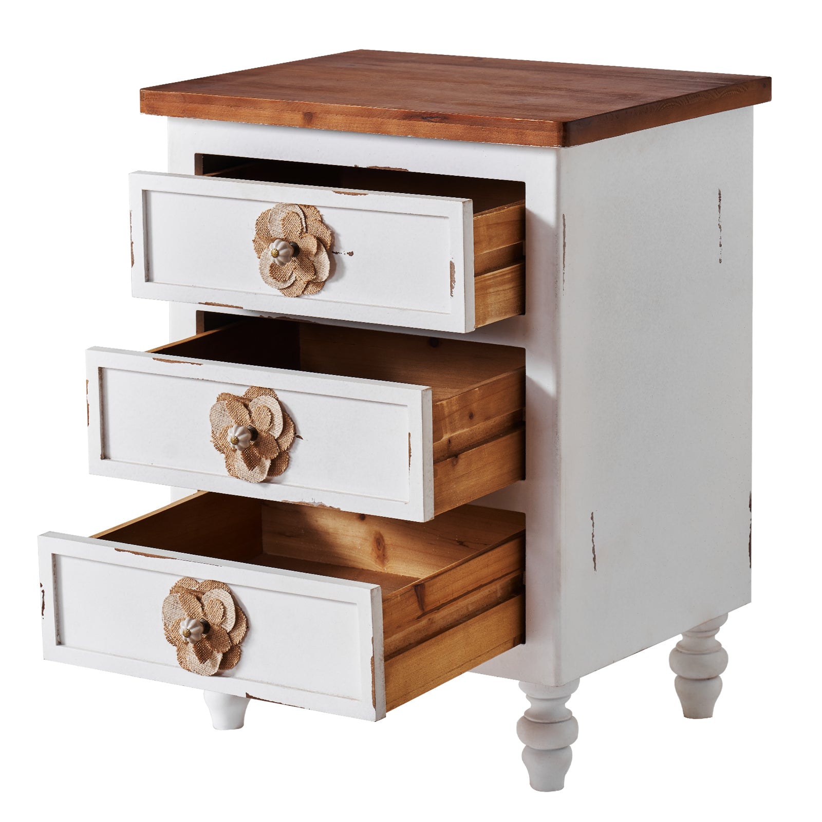 Vintage Farmhouse End Table with Floral Knobs