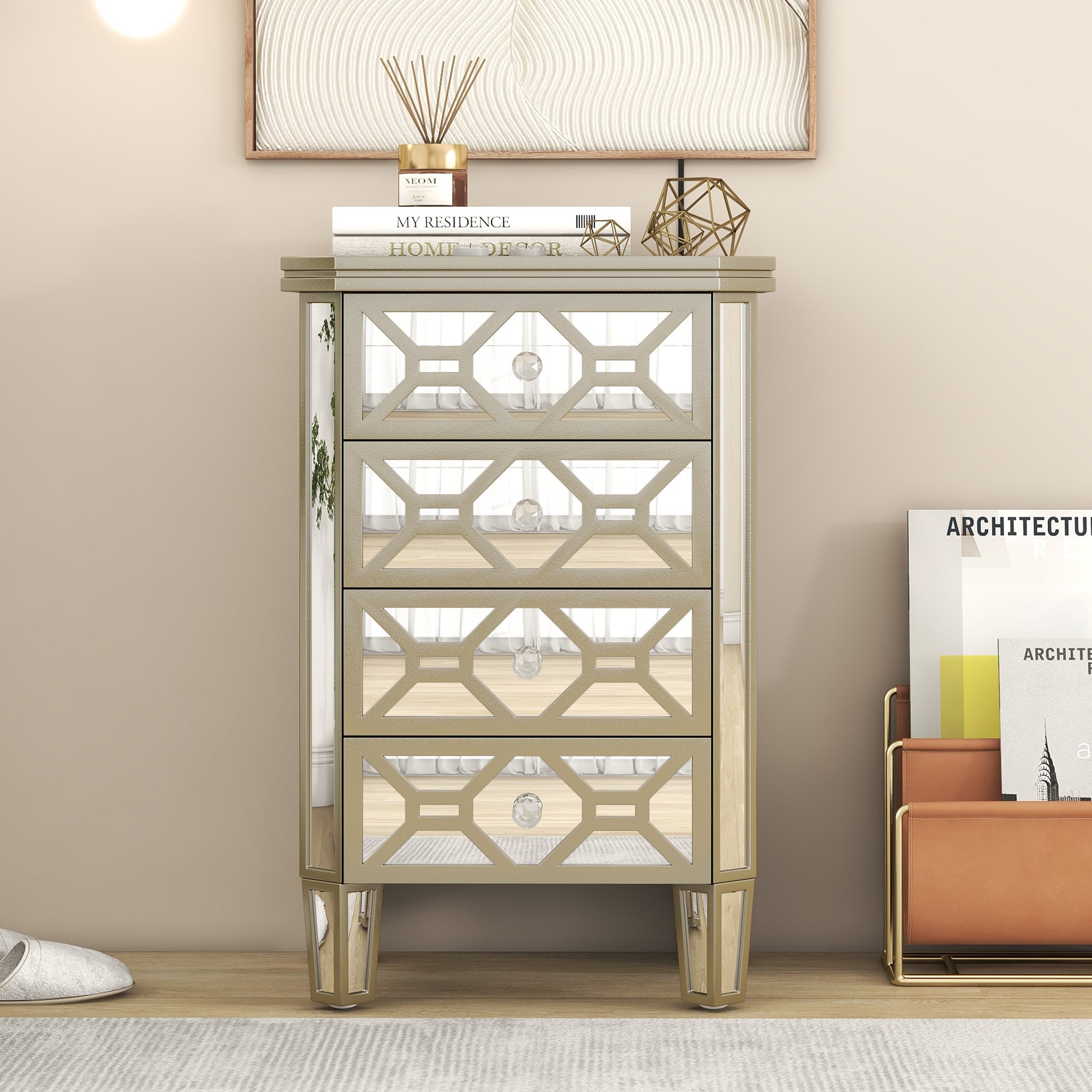 31.5" Chest with 4 Drawers and Golden Lines