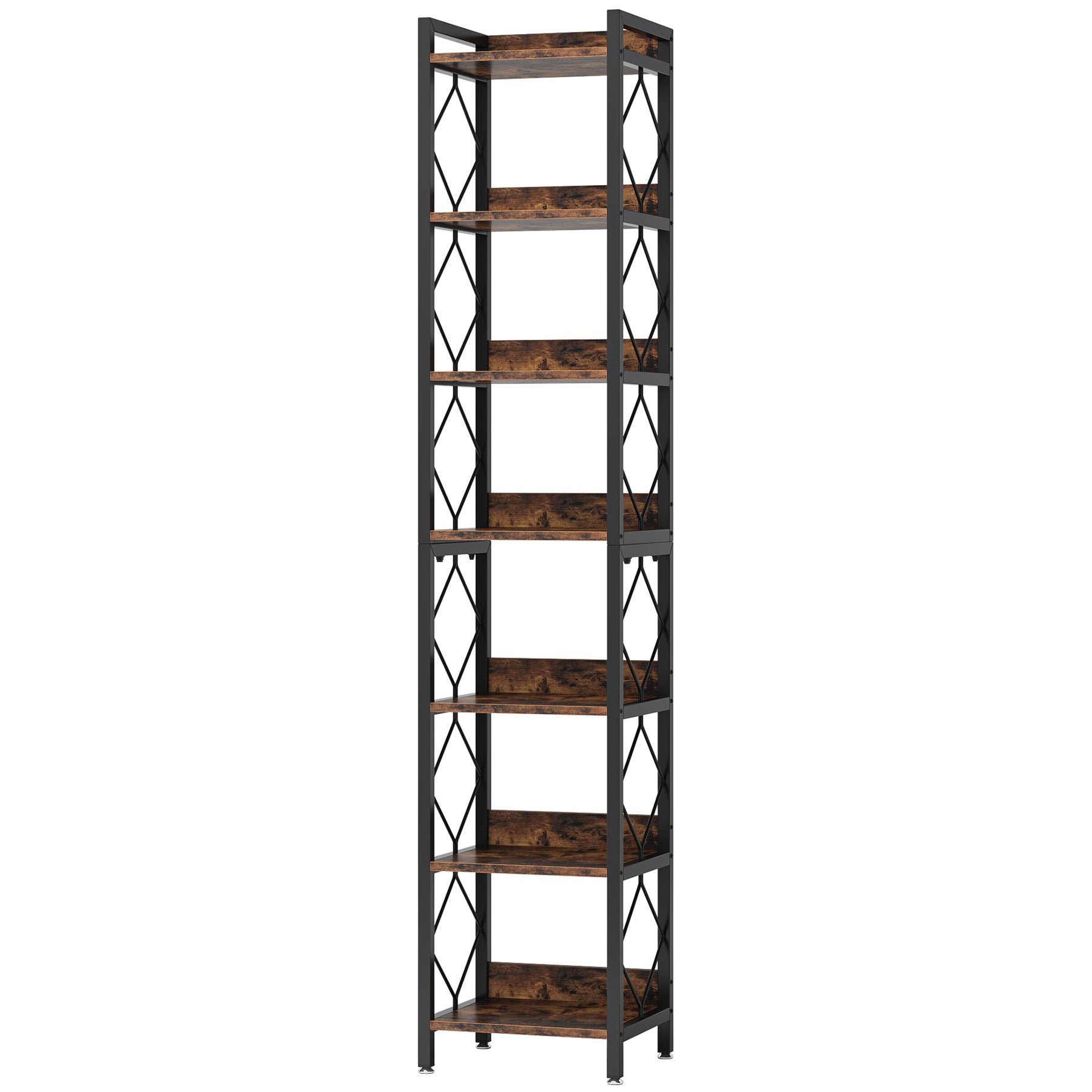 Extra Tall 7-Tier Rustic Brown Narrow Corner Bookshelf