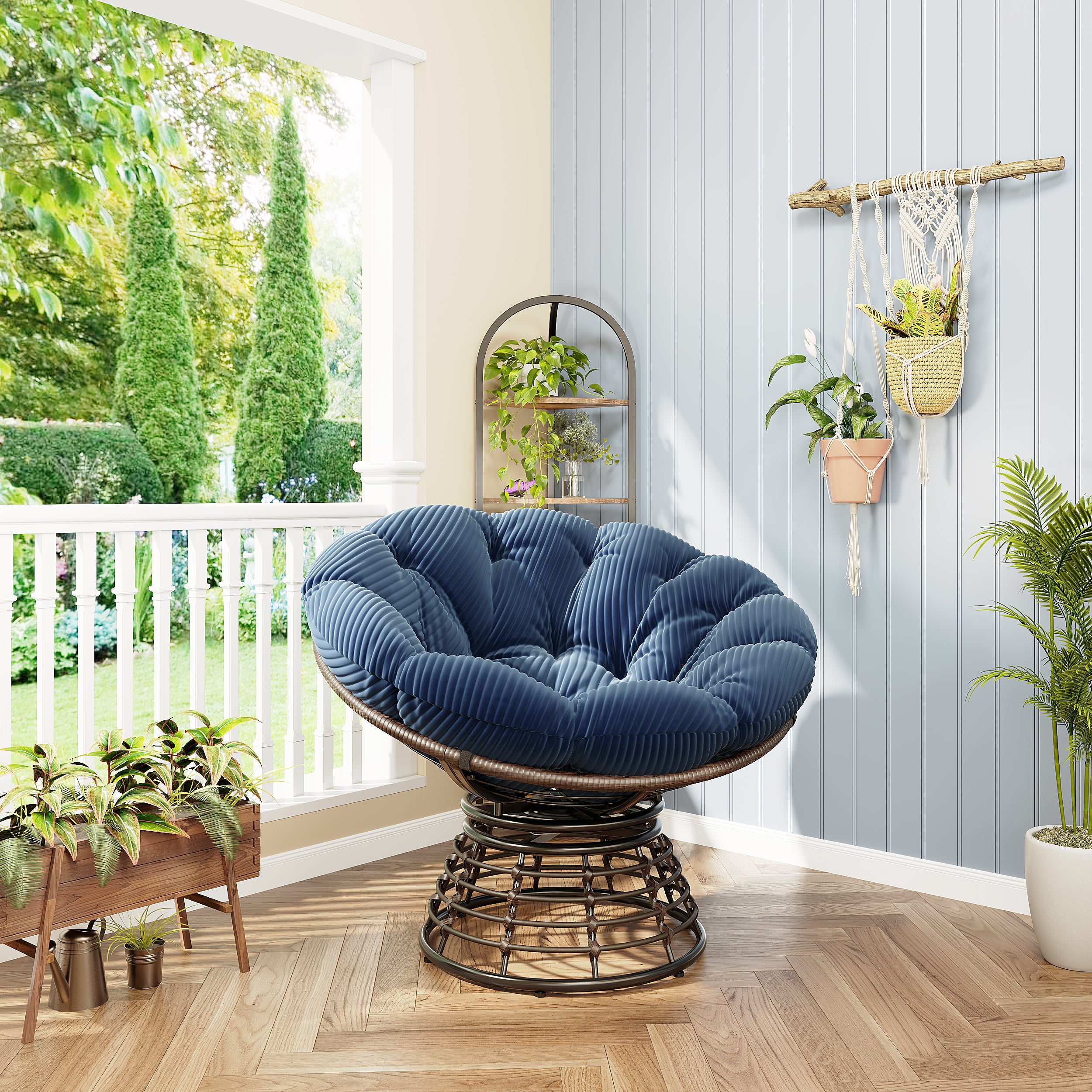 The Original Papasan™ 360° Swivel Indoor Outdoor Wicker Papasan Chair with Soft Thick Cushion