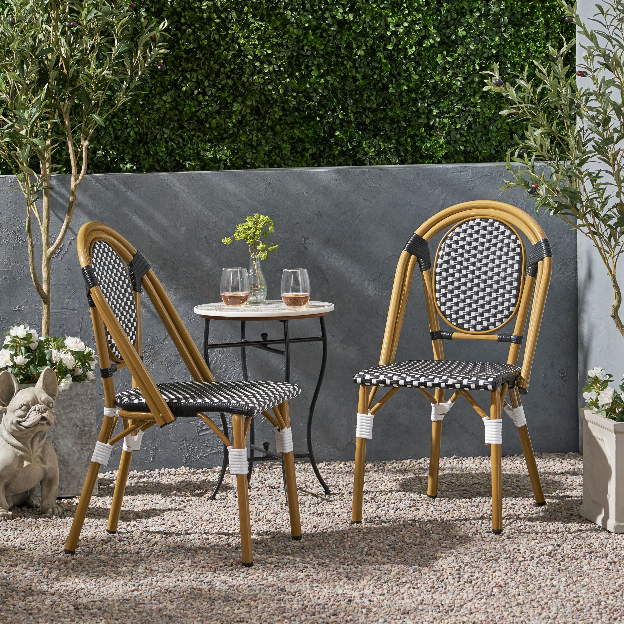 PE Rattan and Aluminum Bistro Chair with Sloped Arms, Set of 2