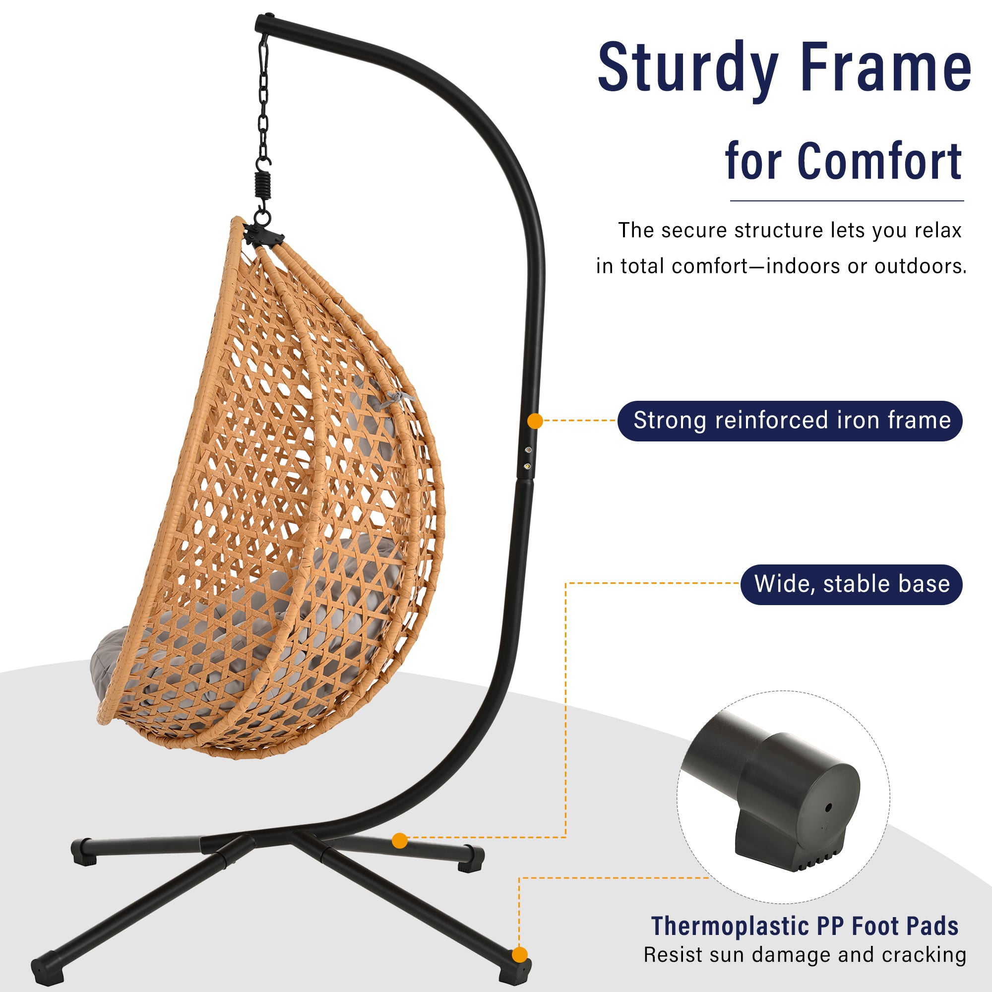 Hanging Swinging Egg Chair with Rattan Weaving, Base Included