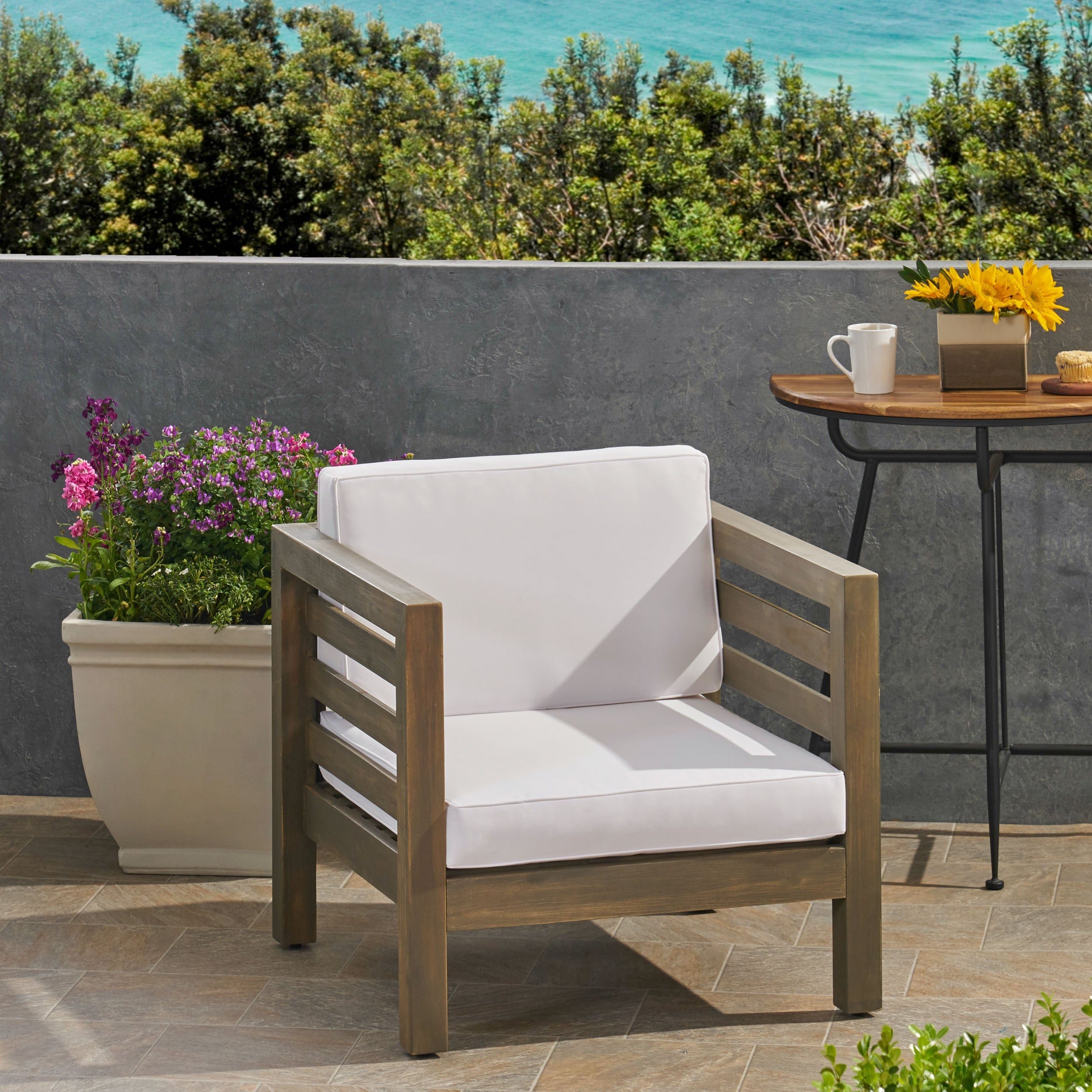 Oana Outdoor Acacia Wood Club Chair with Cushion