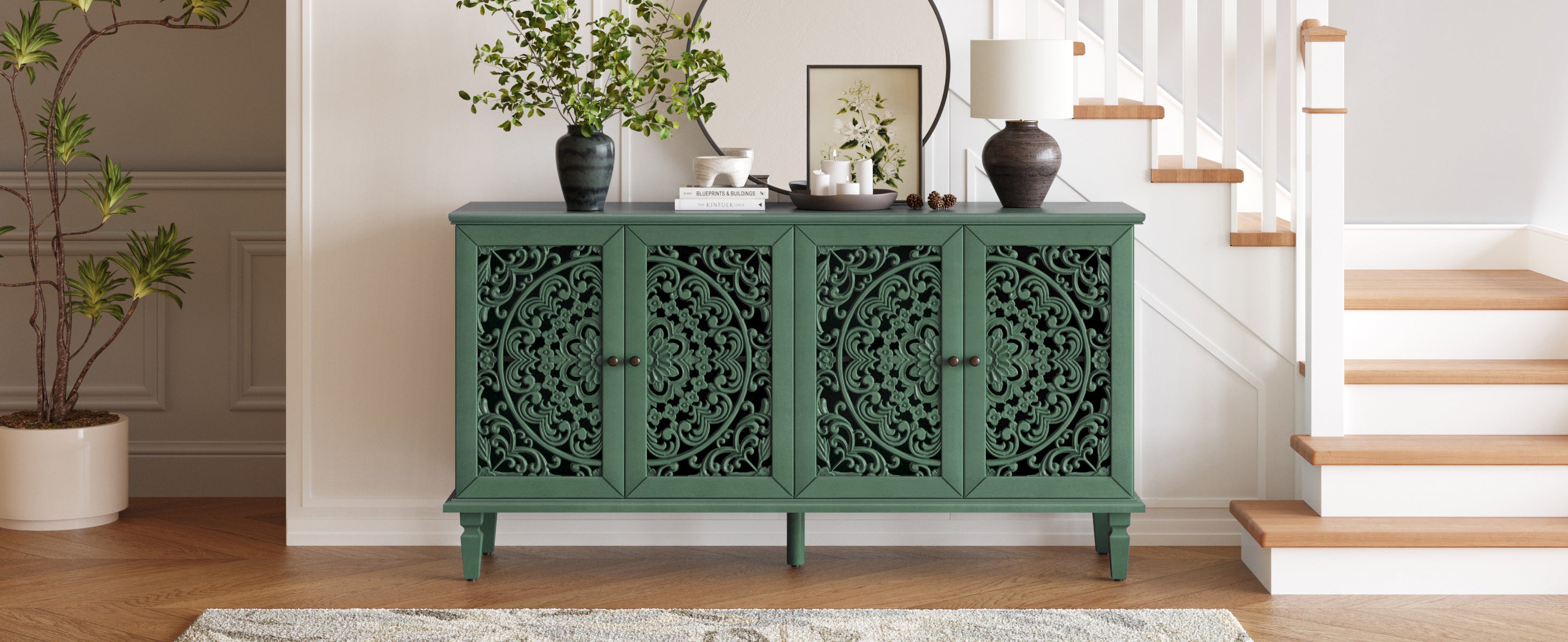 Floral Carvings Buffet Storage Cabinet