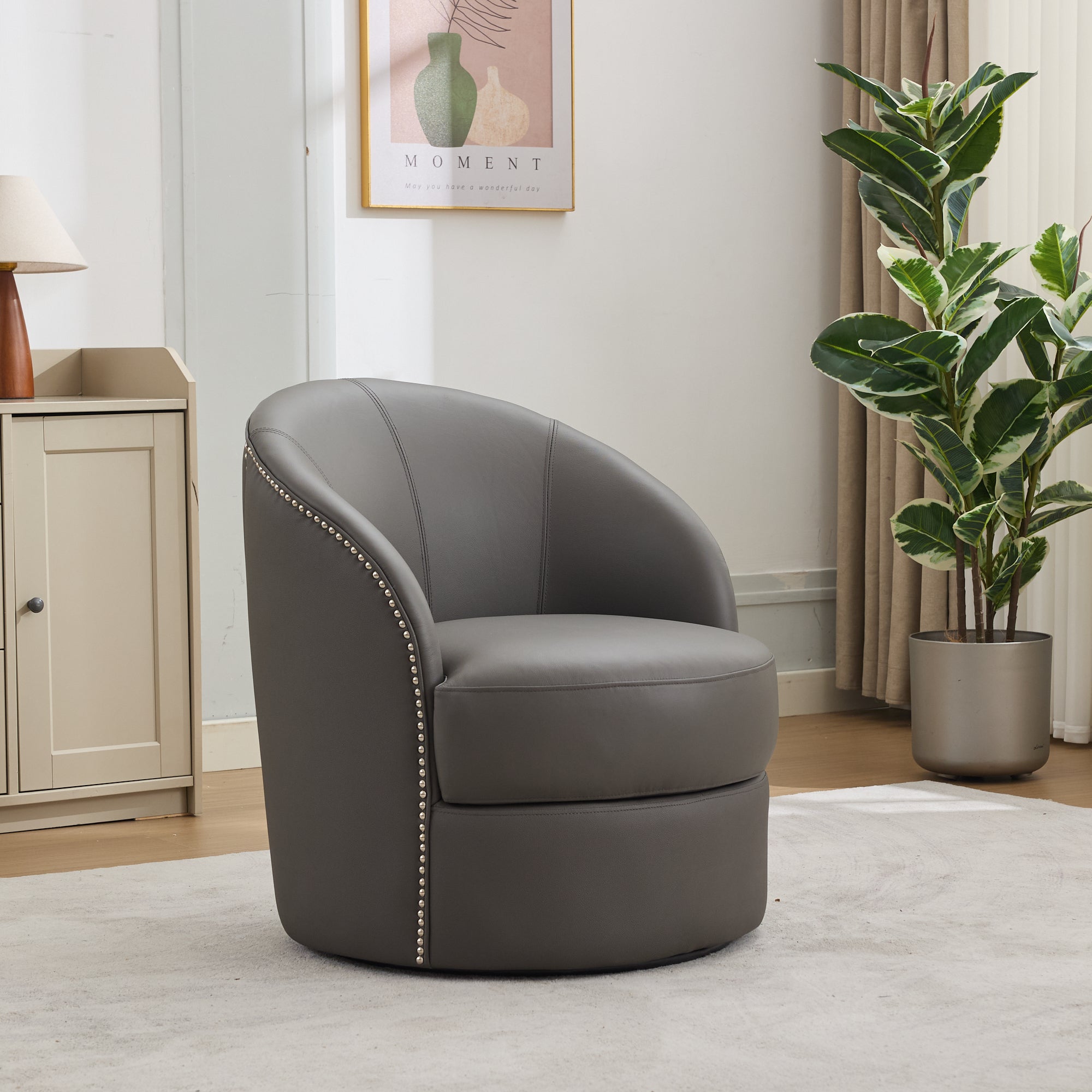 Top-Grain Leather Swivel Accent Chair