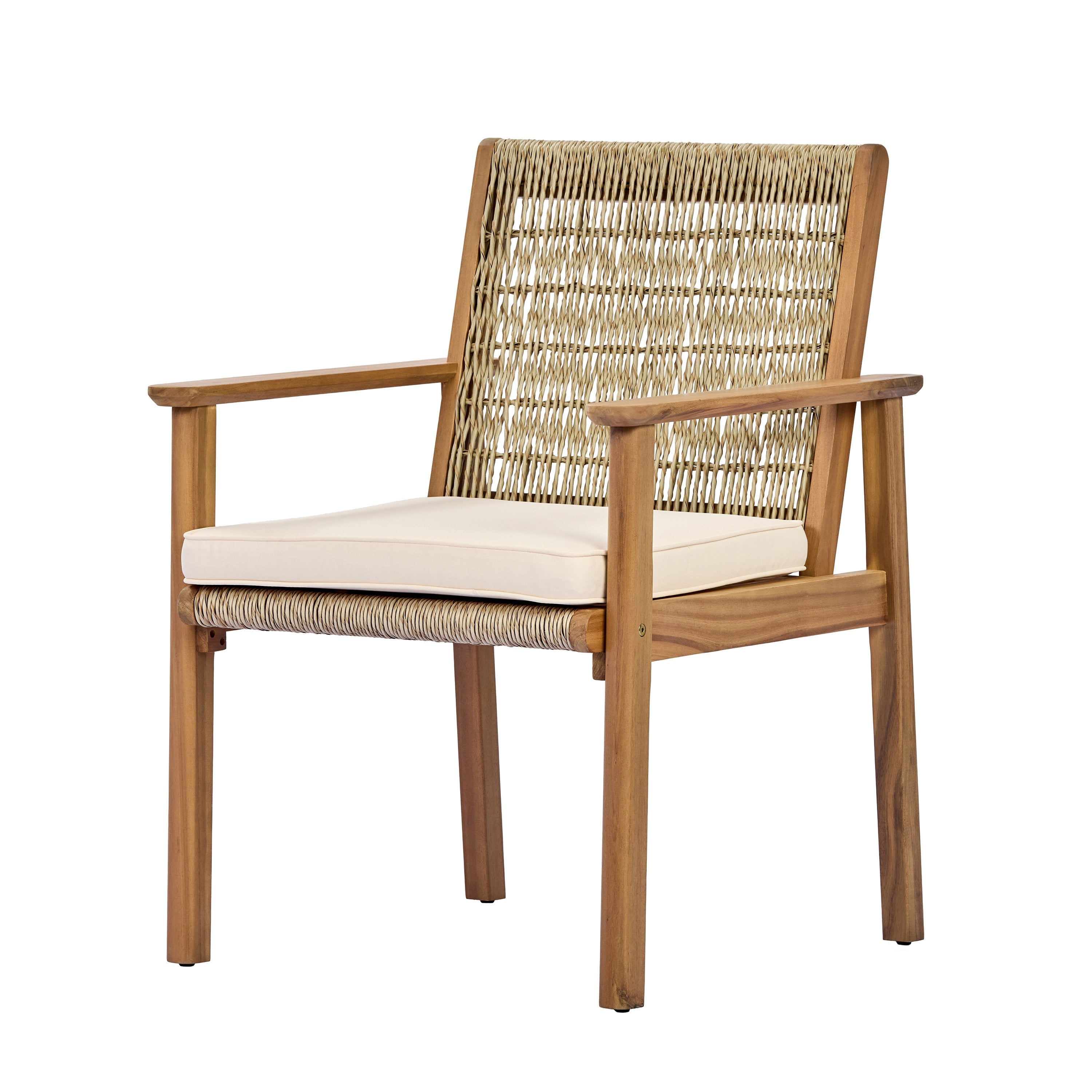 Miles Acacia Wood & Wicker Rattan Woven Dining Chairs, Set of 2