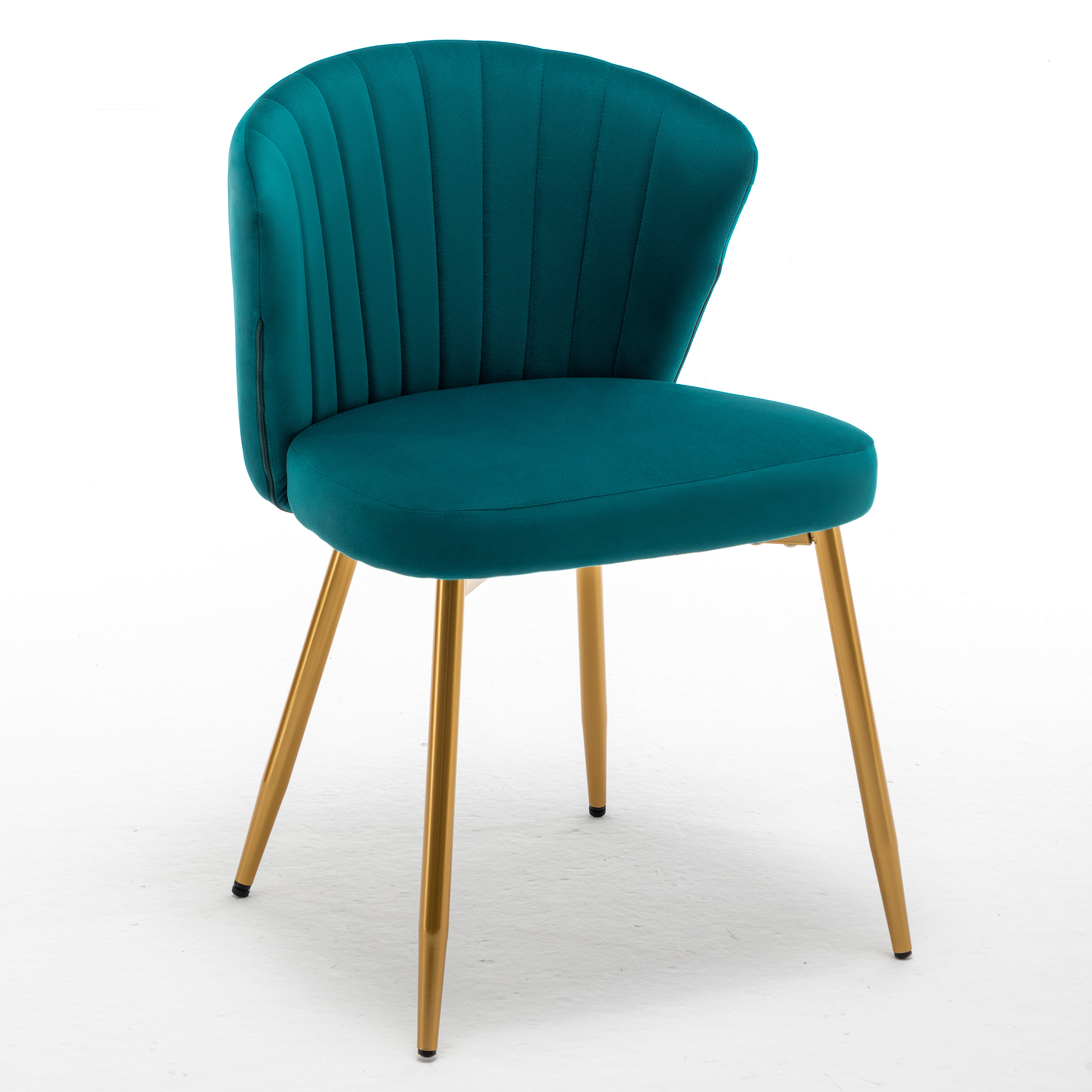 Modern Velvet Armless Accent Chair, Channel Tufted Dining Chair with Gold Metal Legs, Upholstered Side Chair for Living Room Bedroom Small Spaces