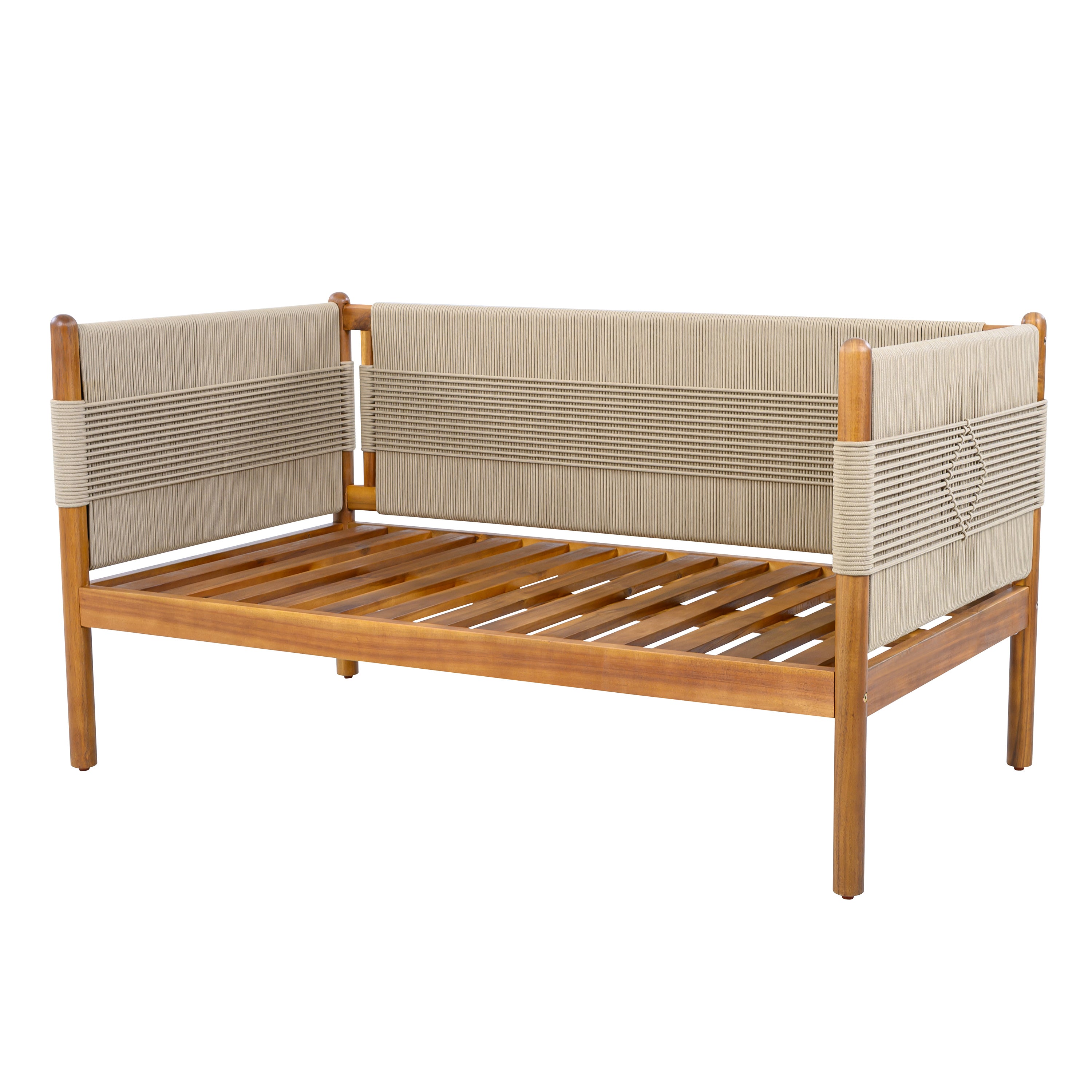 Seabrook Acacia Wood Outdoor Loveseat with Diamond Rope Weave & Cushions