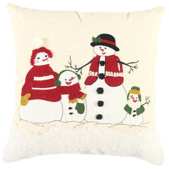 Print And Applique Cotton Snowman Family Pillow Cover