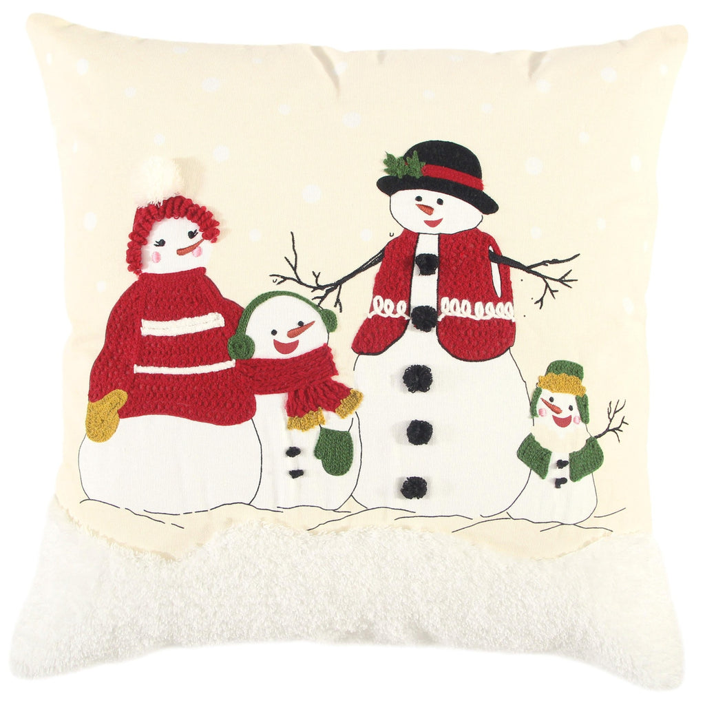 Print And Applique Cotton Snowman Family Decorative Throw Pillow